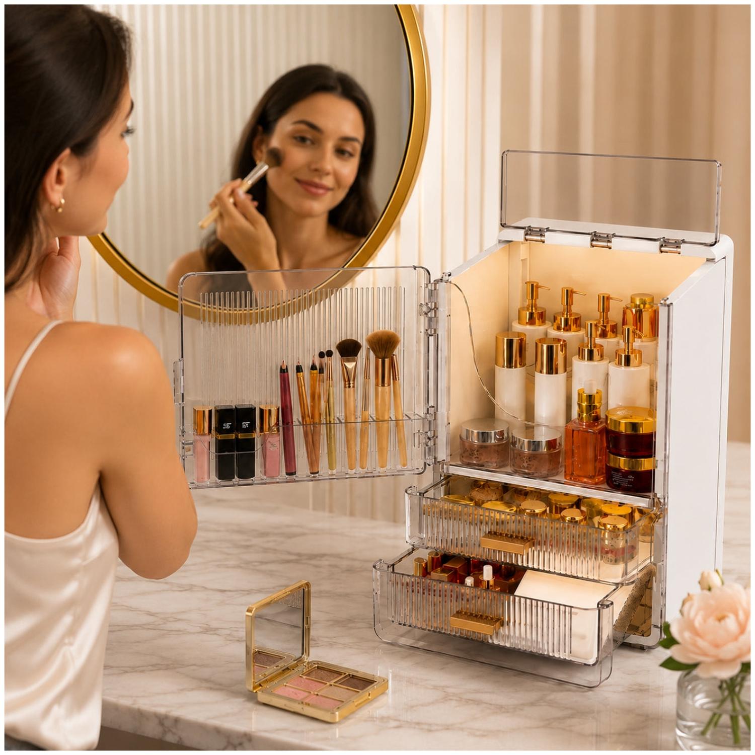 ORGANIZADOR DE MAQUILLAJE Y COSMÉTICOS DE ACRÍLICO GRAN CAPACIDAD 2 CAJONES - 2