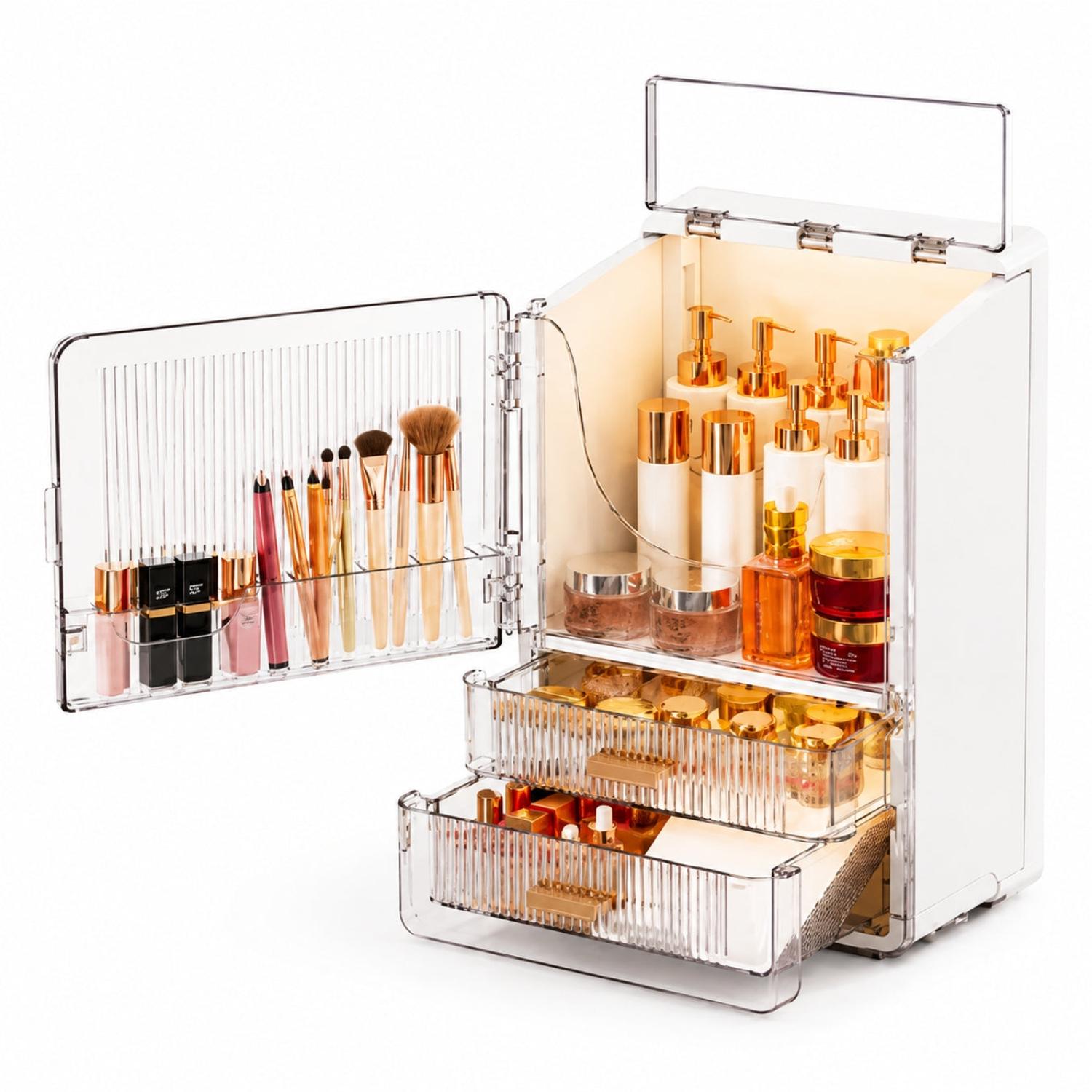 ORGANIZADOR DE MAQUILLAJE Y COSMÉTICOS DE ACRÍLICO GRAN CAPACIDAD 2 CAJONES - 4