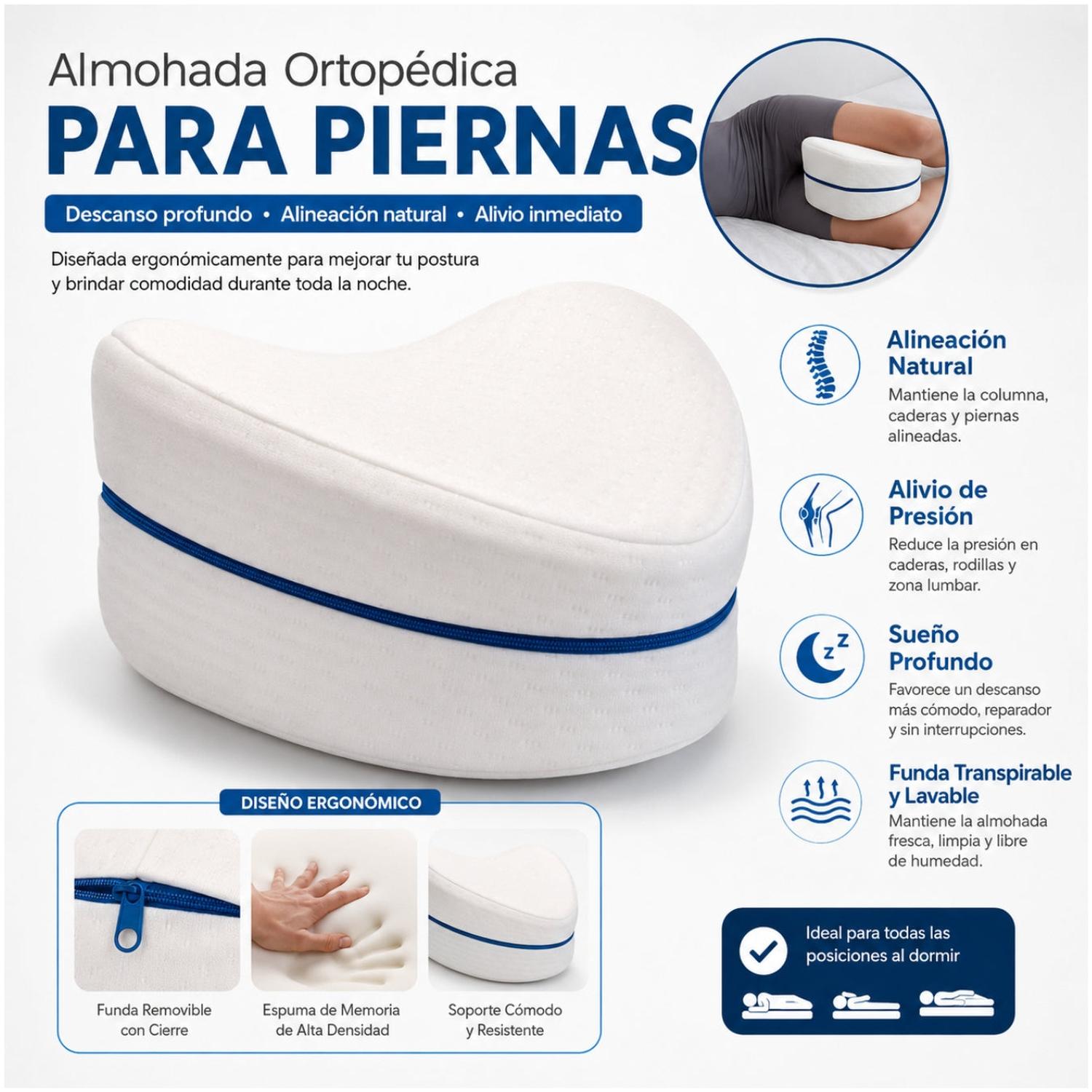 ALMOHADA ORTOPÉDICA ERGONÓMICA COJÍN CON MEMORIA PARA PIERNAS Y RODILLAS - 3