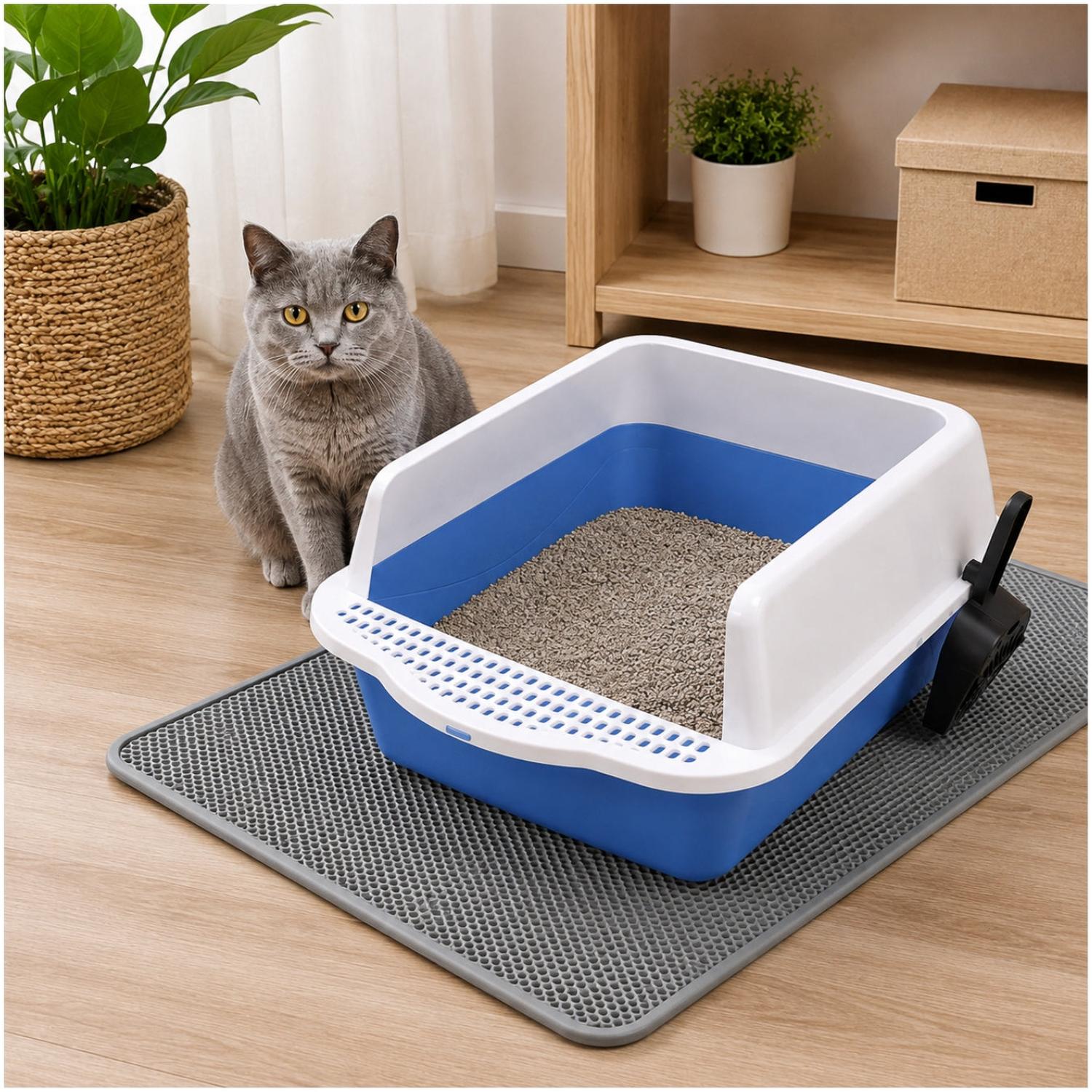 CAJA DE ARENA ARENERO SANITARIO PARA GATO ANTIDERRAMES CON PALA 21X37X50CM AZUL TAMAÑO M - 2