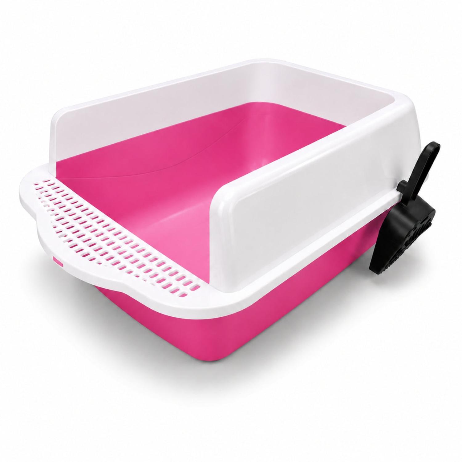 CAJA DE ARENA ARENERO SANITARIO PARA GATO ANTIDERRAMES CON PALA 21X37X50CM ROSA TAMAÑO M - 4