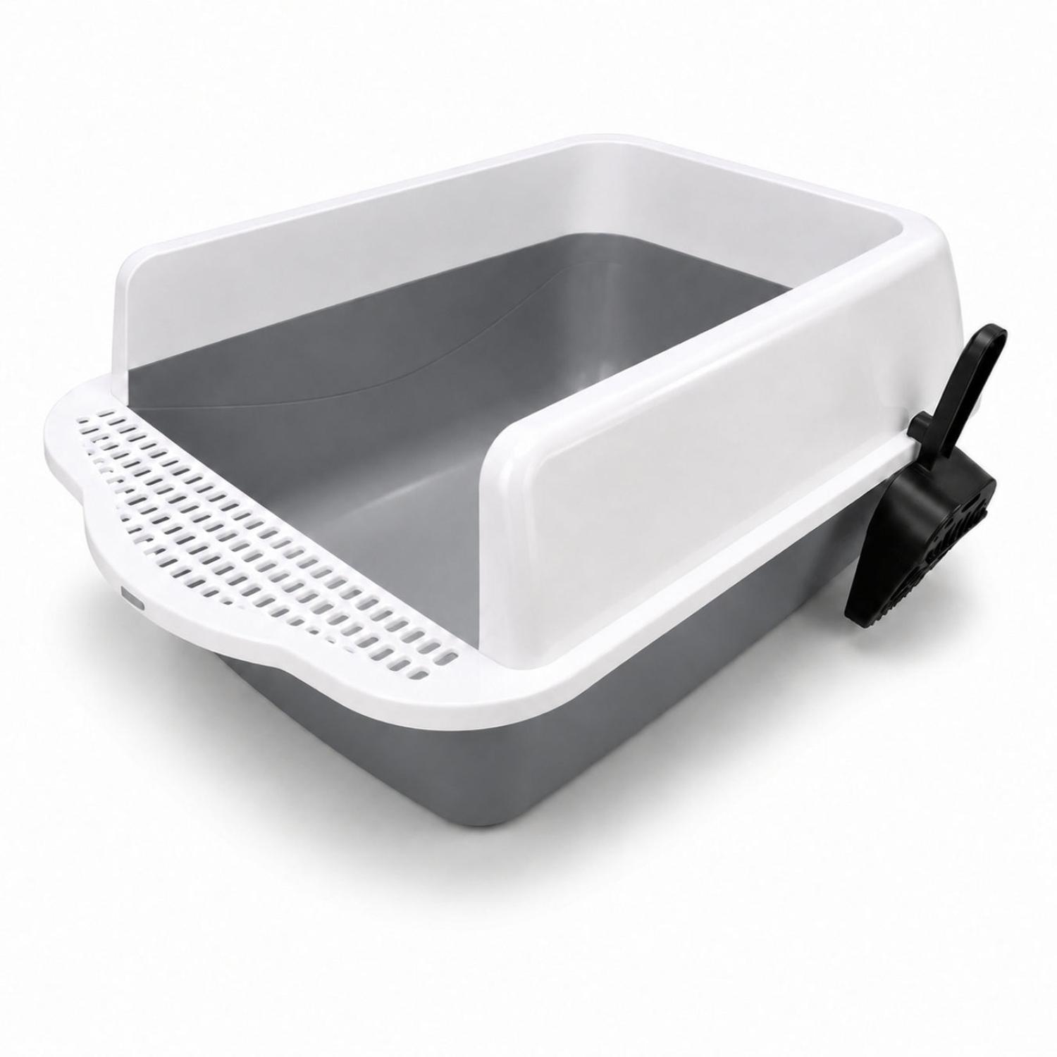 CAJA DE ARENA ARENERO SANITARIO PARA GATO ANTIDERRAMES CON PALA 21X37X50CM GRIS OSCURO TAMAÑO M - 4