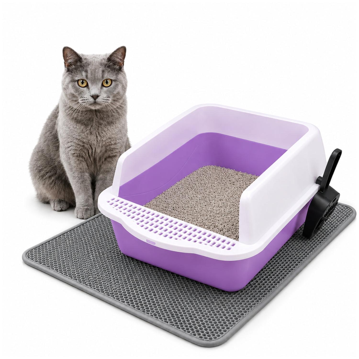 CAJA DE ARENA ARENERO SANITARIO PARA GATO ANTIDERRAMES CON PALA 21X37X50CM PURPURA TAMAÑO M - 4
