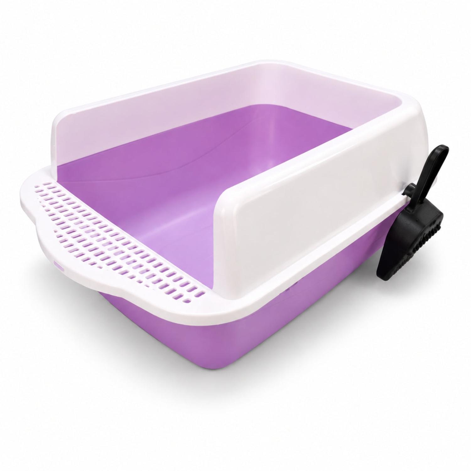 CAJA DE ARENA ARENERO SANITARIO PARA GATO ANTIDERRAMES CON PALA 21X37X50CM PURPURA TAMAÑO M - 6