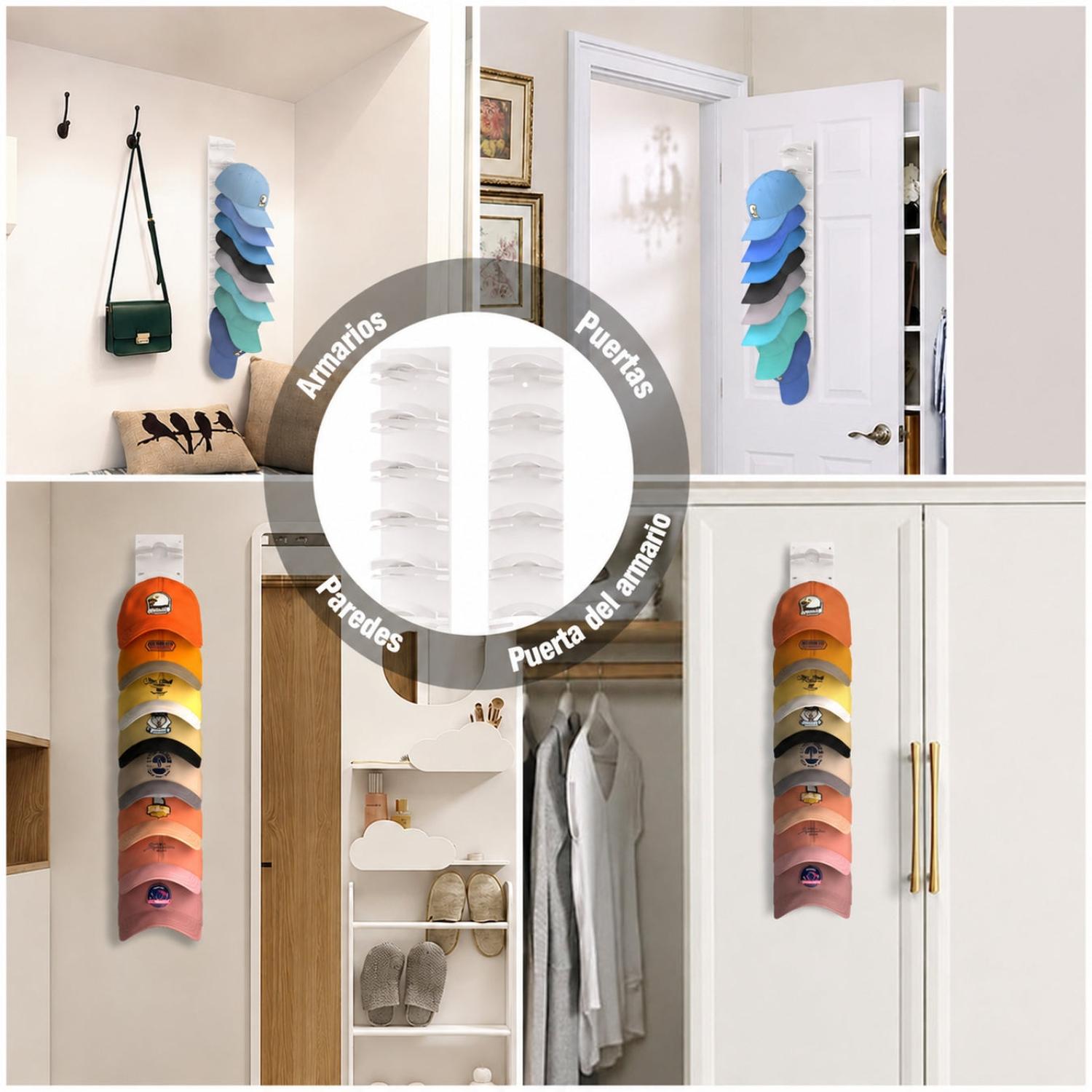 PACK X2 ORGANIZADOR PARA 20 GORRAS DE PARED SOPORTE VERTICAL PERCHERO EXHIBIDOR CLOSET - 3