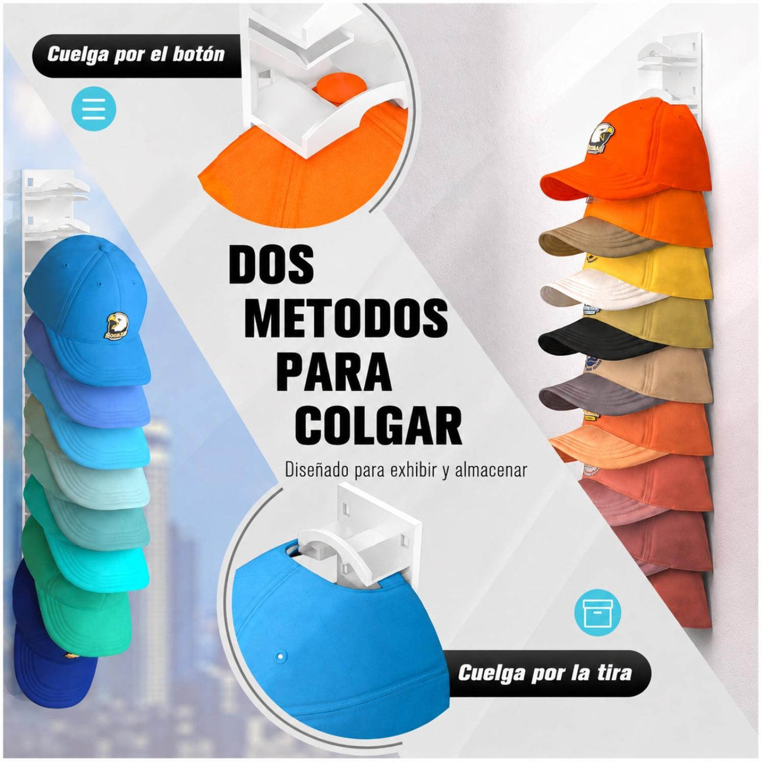 PACK X2 ORGANIZADOR PARA 20 GORRAS DE PARED SOPORTE VERTICAL PERCHERO EXHIBIDOR CLOSET - 4