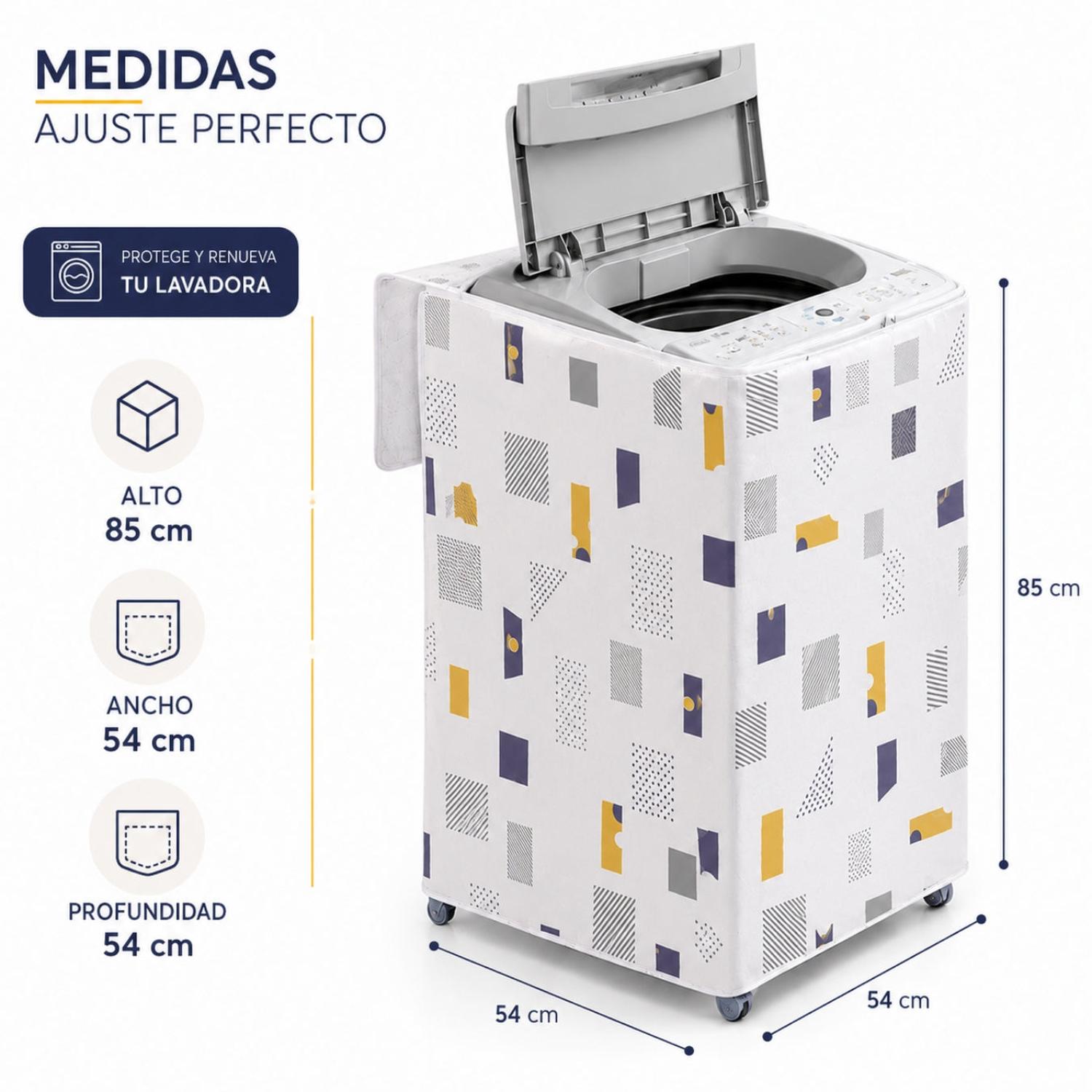 FUNDA PROTECTORA FORRO IMPERMEABLE PARA LAVADORA DISEÑO CUADROS 85X54X54CM - 3