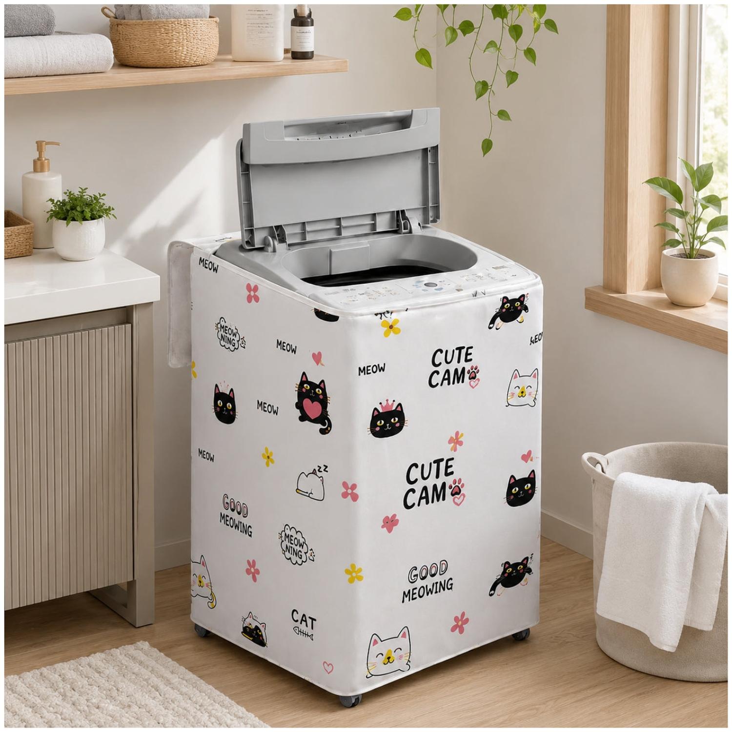 FUNDA PROTECTORA FORRO IMPERMEABLE PARA LAVADORA DISEÑO GATO 85X54X54CM - 1