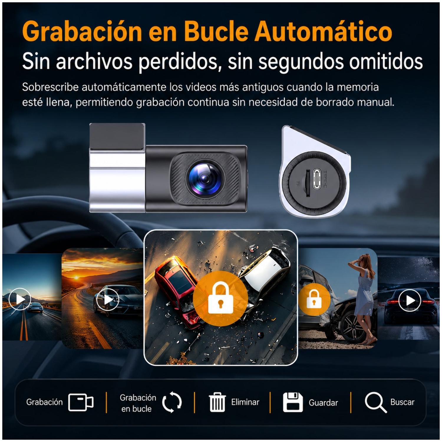 CÁMARA DASHCAM WIFI U101 FULL HD PARA AUTO CON APP SENSOR G GRABACIÓN EN BUCLE - 3