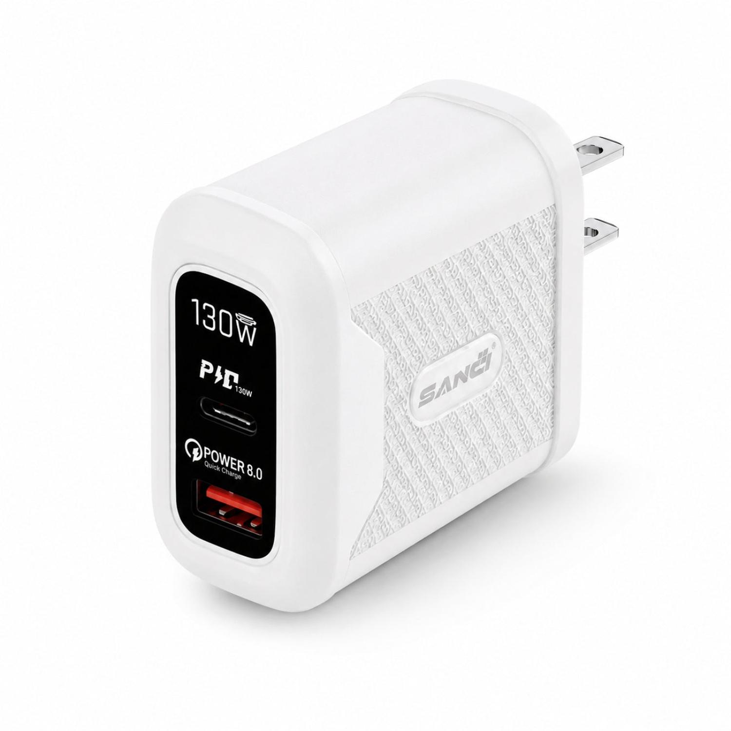 CARGADOR SANCI 130W CARGA SÚPER RÁPIDA PD 8.0 + USB-C Y USB-A CON CABLE - 5
