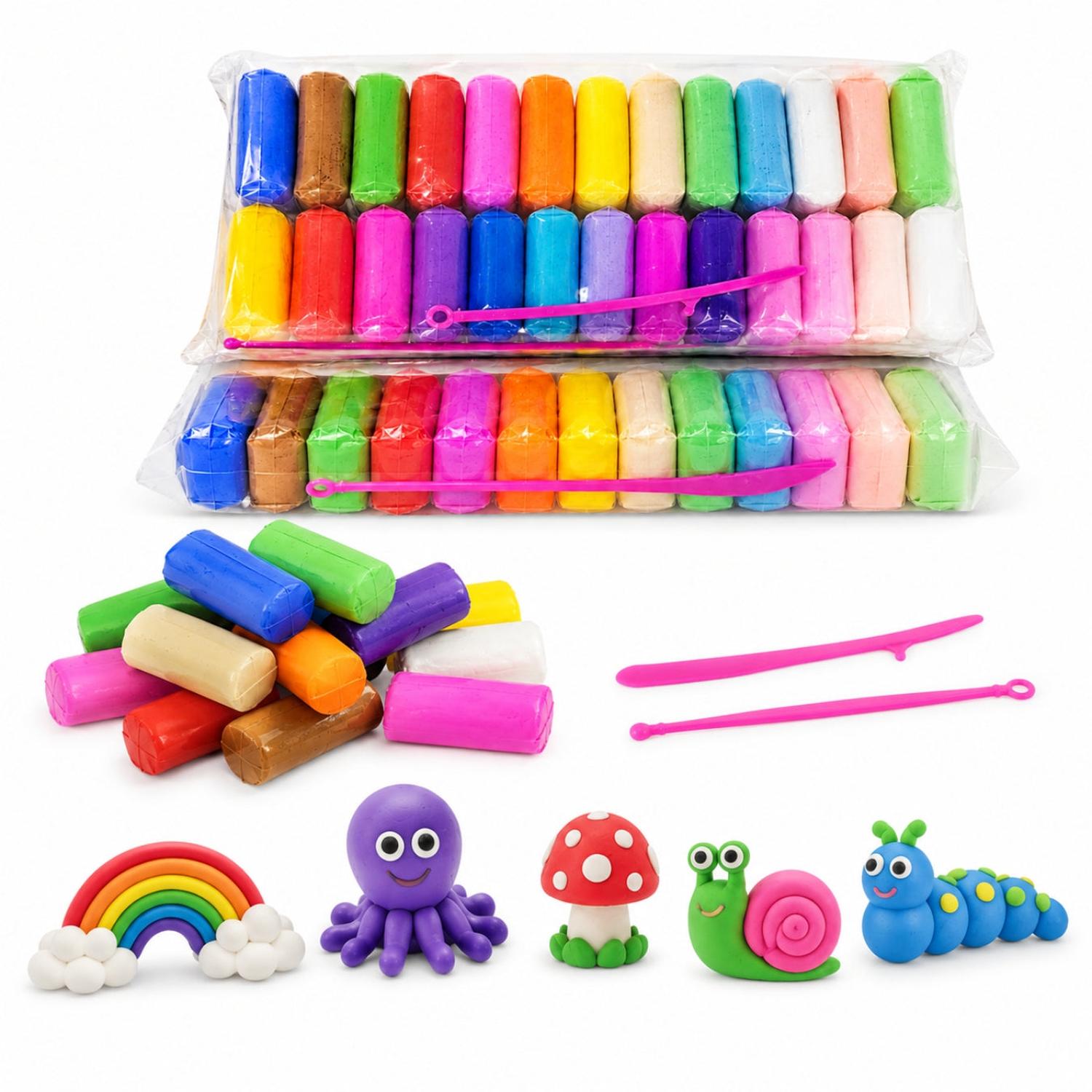PACK X72 MASAS PLASTILINA COLORES VARIADOS CON HERRAMIENTAS PARA MOLDEAR - 1