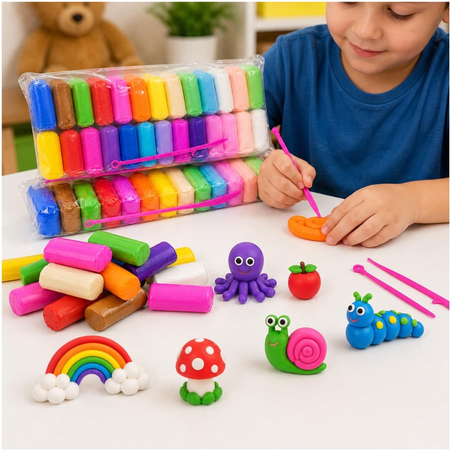 PACK X72 MASAS PLASTILINA COLORES VARIADOS CON HERRAMIENTAS PARA MOLDEAR - 3