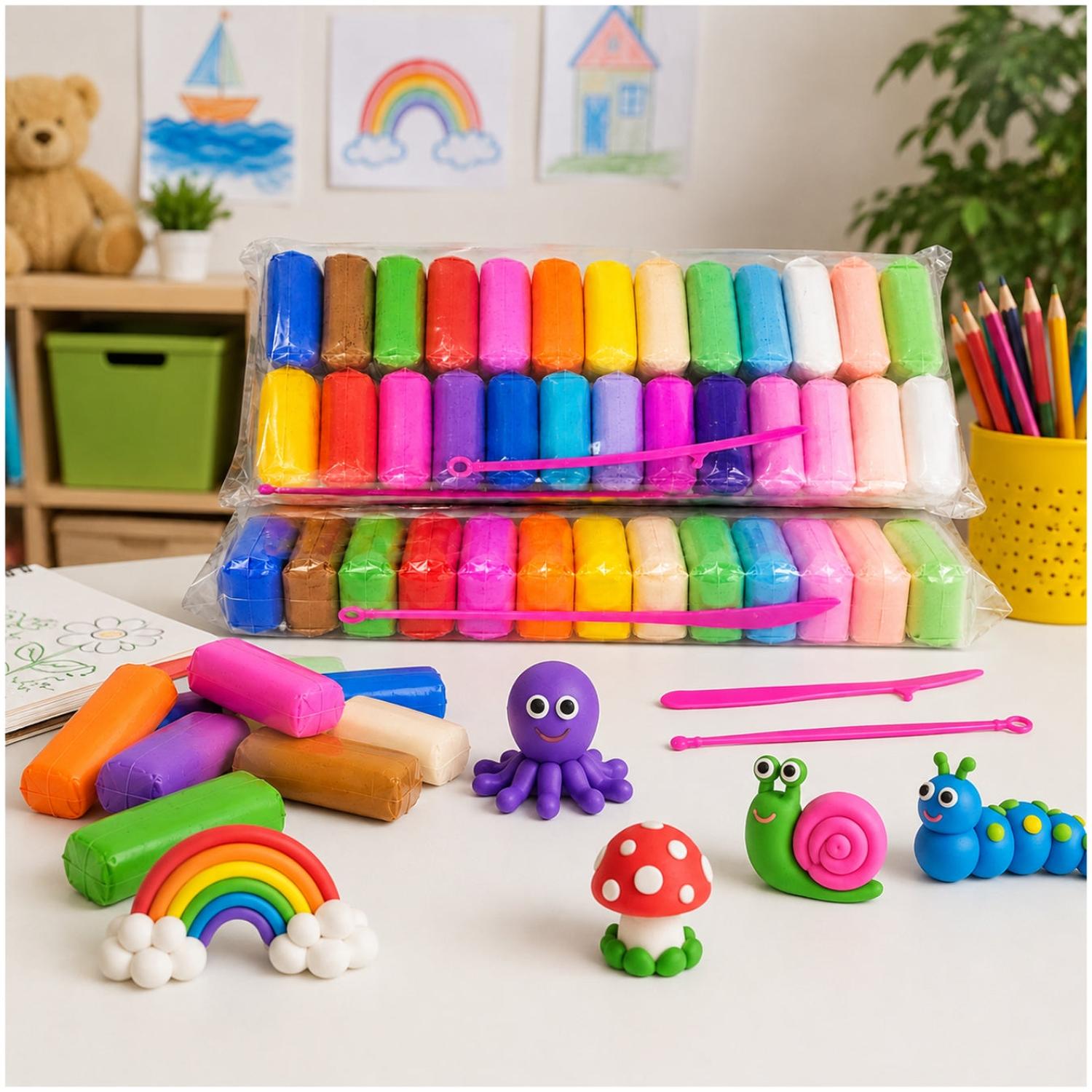 PACK X72 MASAS PLASTILINA COLORES VARIADOS CON HERRAMIENTAS PARA MOLDEAR - 4