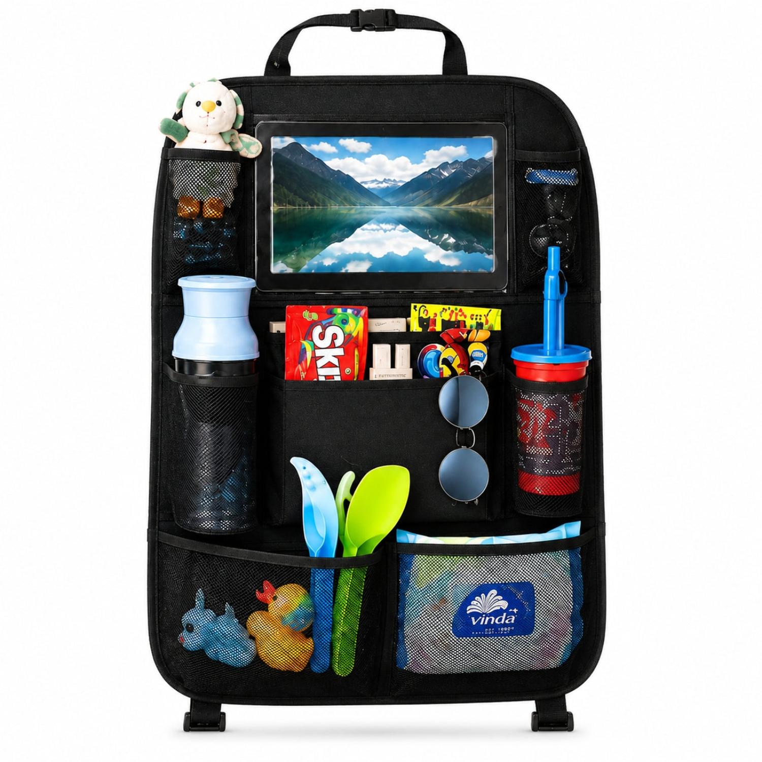 ORGANIZADOR MULTIFUNCIONAL PARA ASIENTO DE AUTO CON PORTA TABLET Y MÚLTIPLES BOLSILLOS - 3