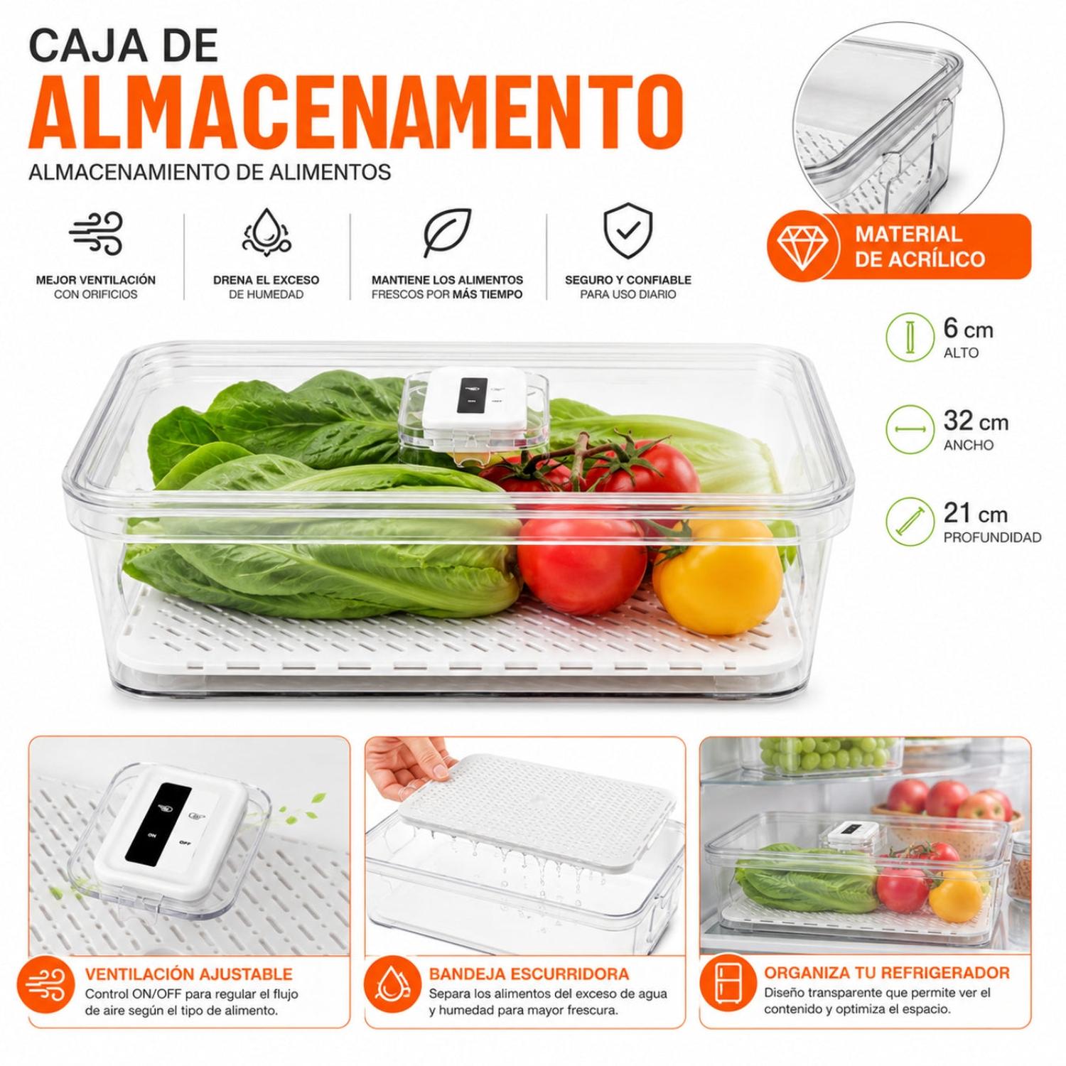 CAJA ORGANIZADOR ALMACENAMIENTO CONSERVADOR DE ALIMENTOS PARA REFRIGERADORA - 2