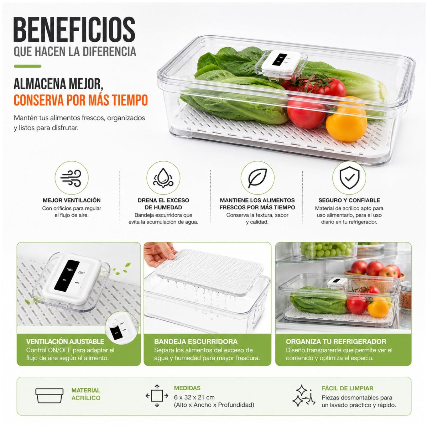 CAJA ORGANIZADOR ALMACENAMIENTO CONSERVADOR DE ALIMENTOS PARA REFRIGERADORA - 3