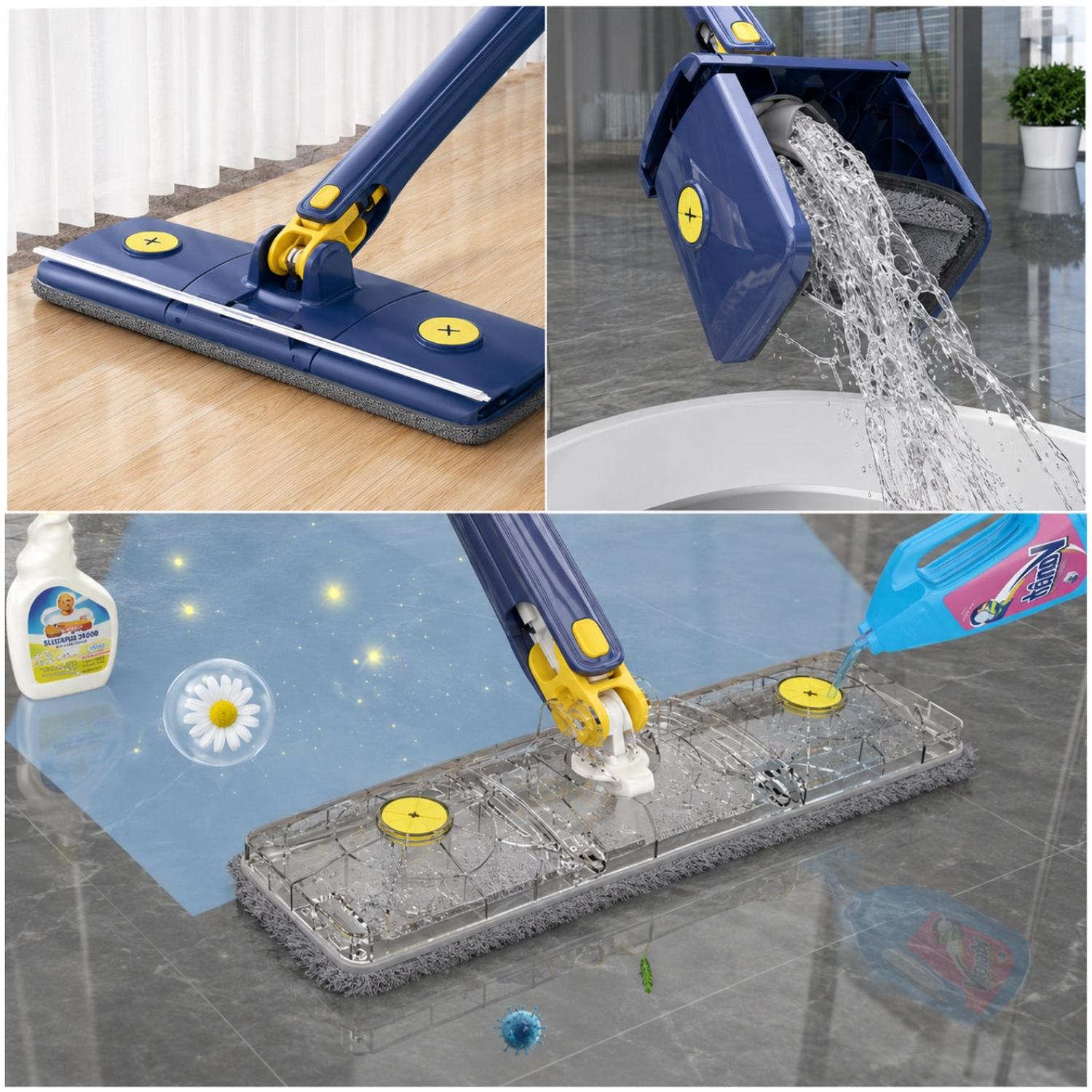 TRAPEADOR PLANO AUTOLIMPIANTE CON MICROFIBRA EXPRIME SIN CONTACTO MOPA 360° - 3