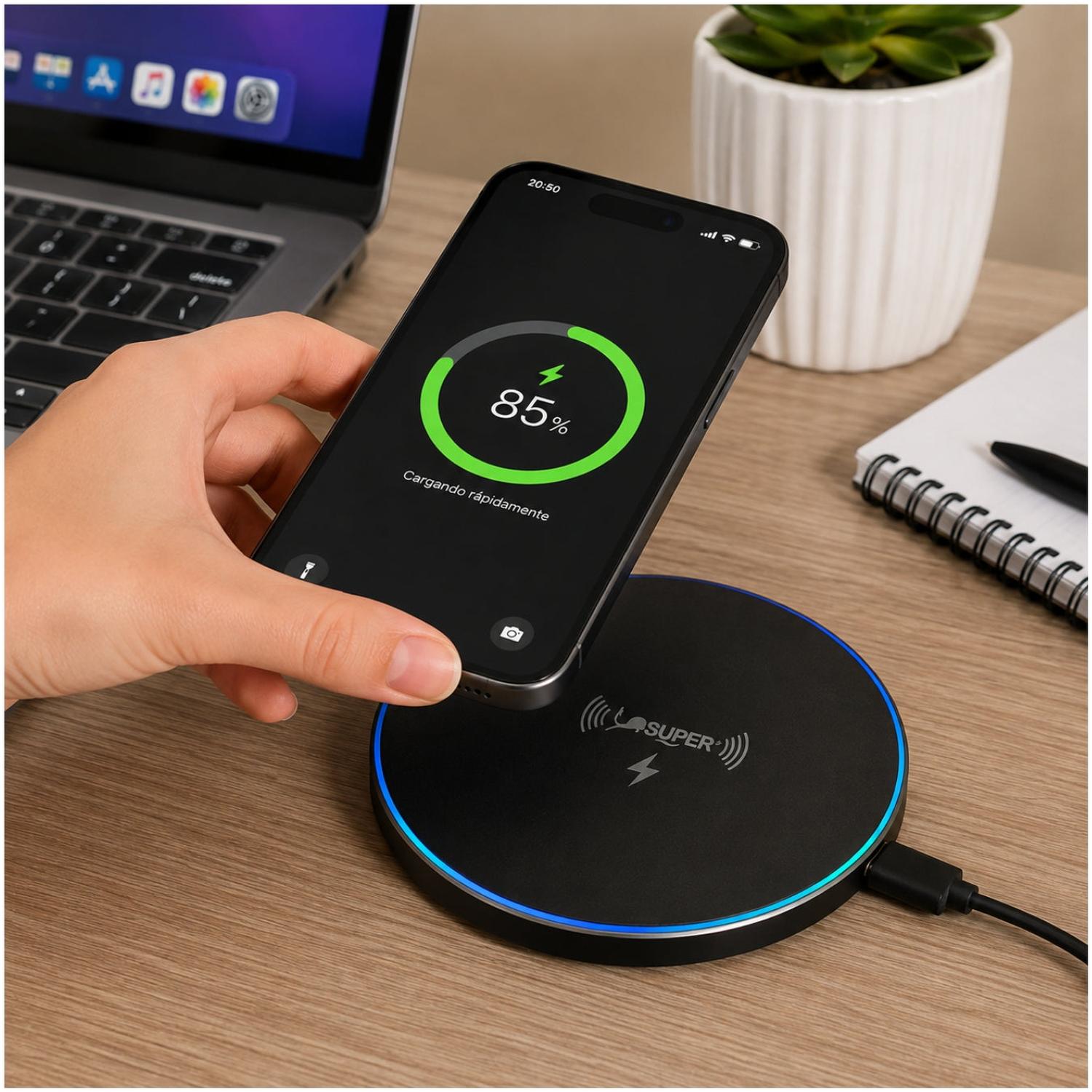 CARGADOR INALÁMBRICO RGB CR43 DE 20W DE CARGA RÁPIDA PARA SMARTPHONE - 4