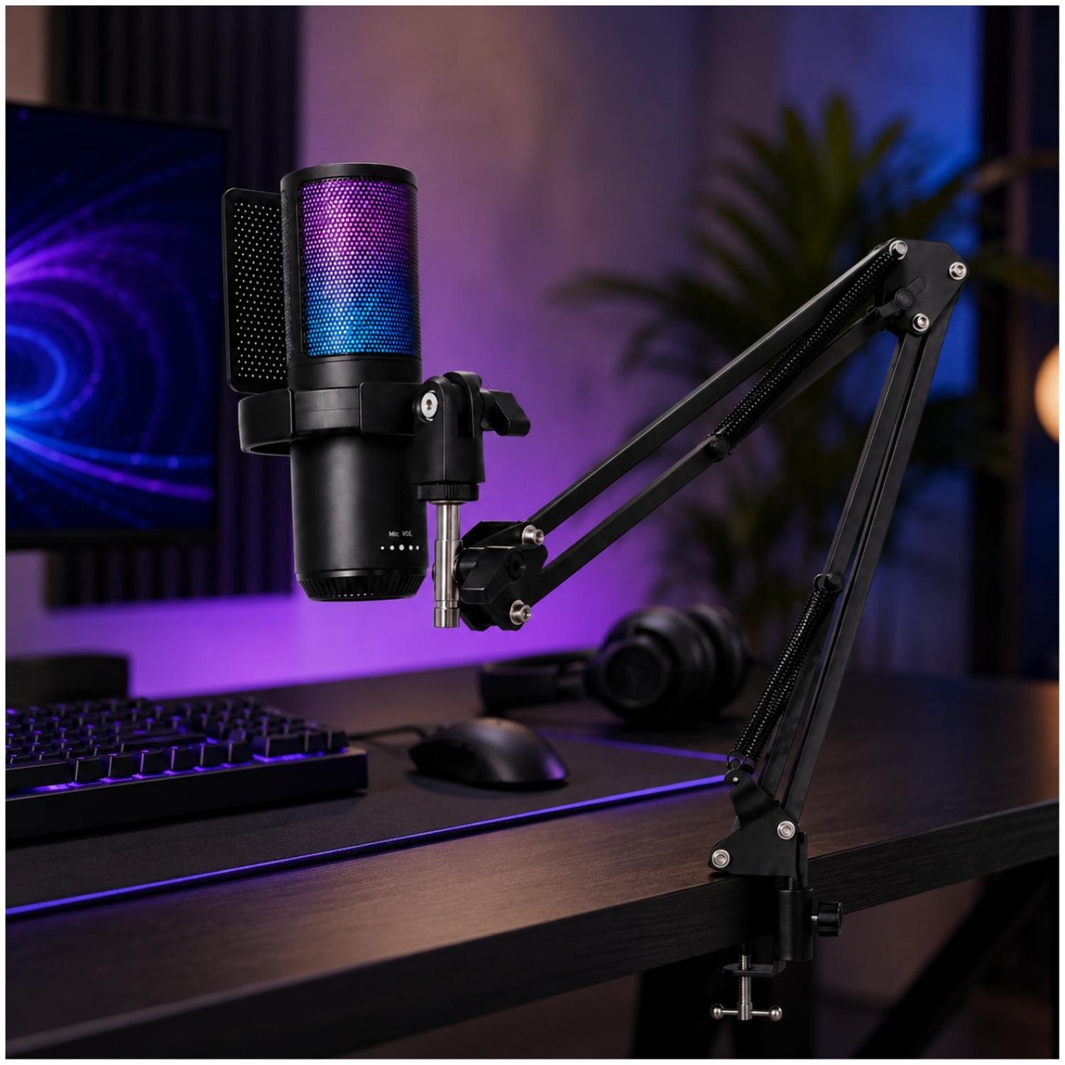 MICRÓFONO CONDENSADOR RGB PARA STREAMING SZX-797 CON BRAZO ARTICULADO REDUCCIÓN DE RUIDO - 3