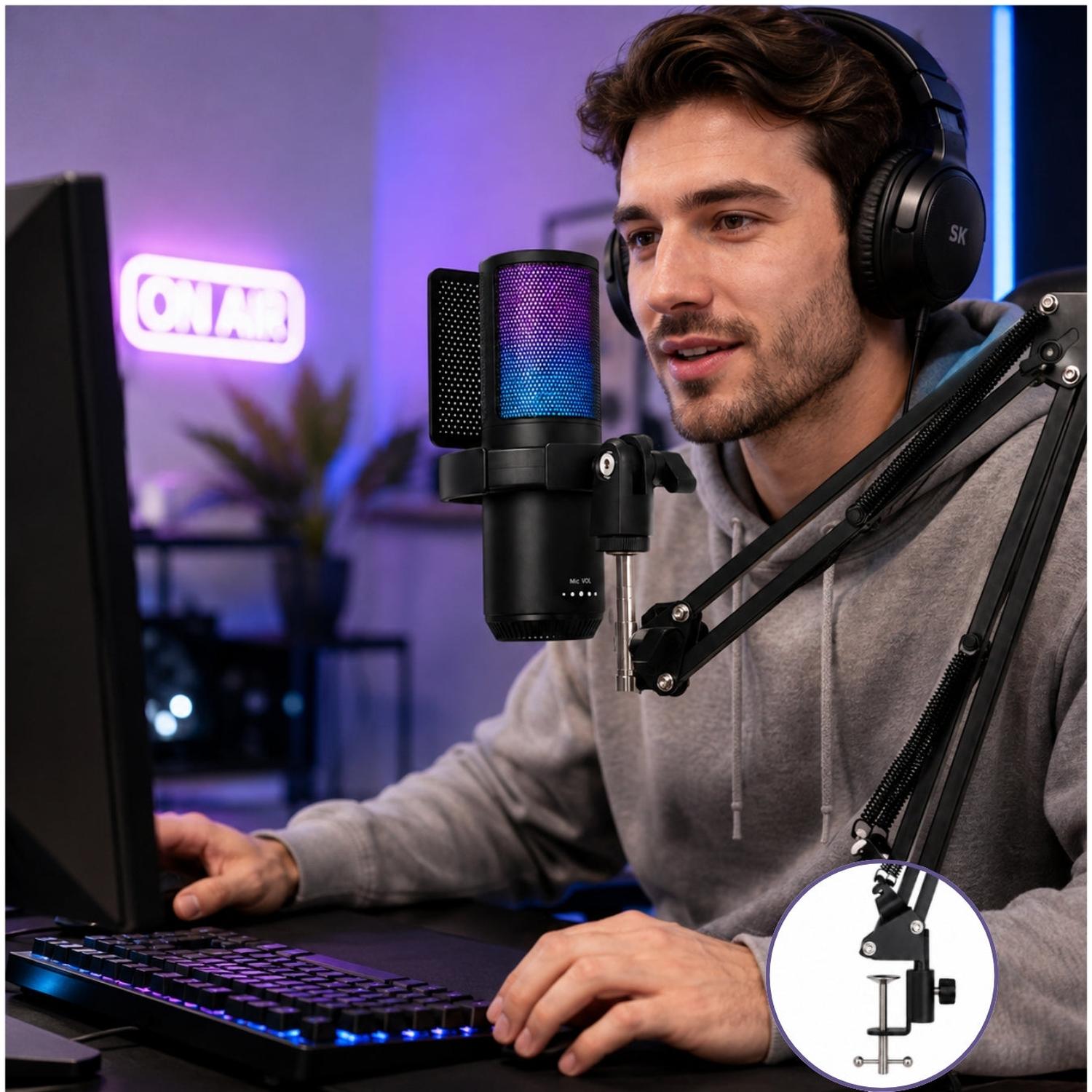 MICRÓFONO CONDENSADOR RGB PARA STREAMING SZX-797 CON BRAZO ARTICULADO REDUCCIÓN DE RUIDO - 4