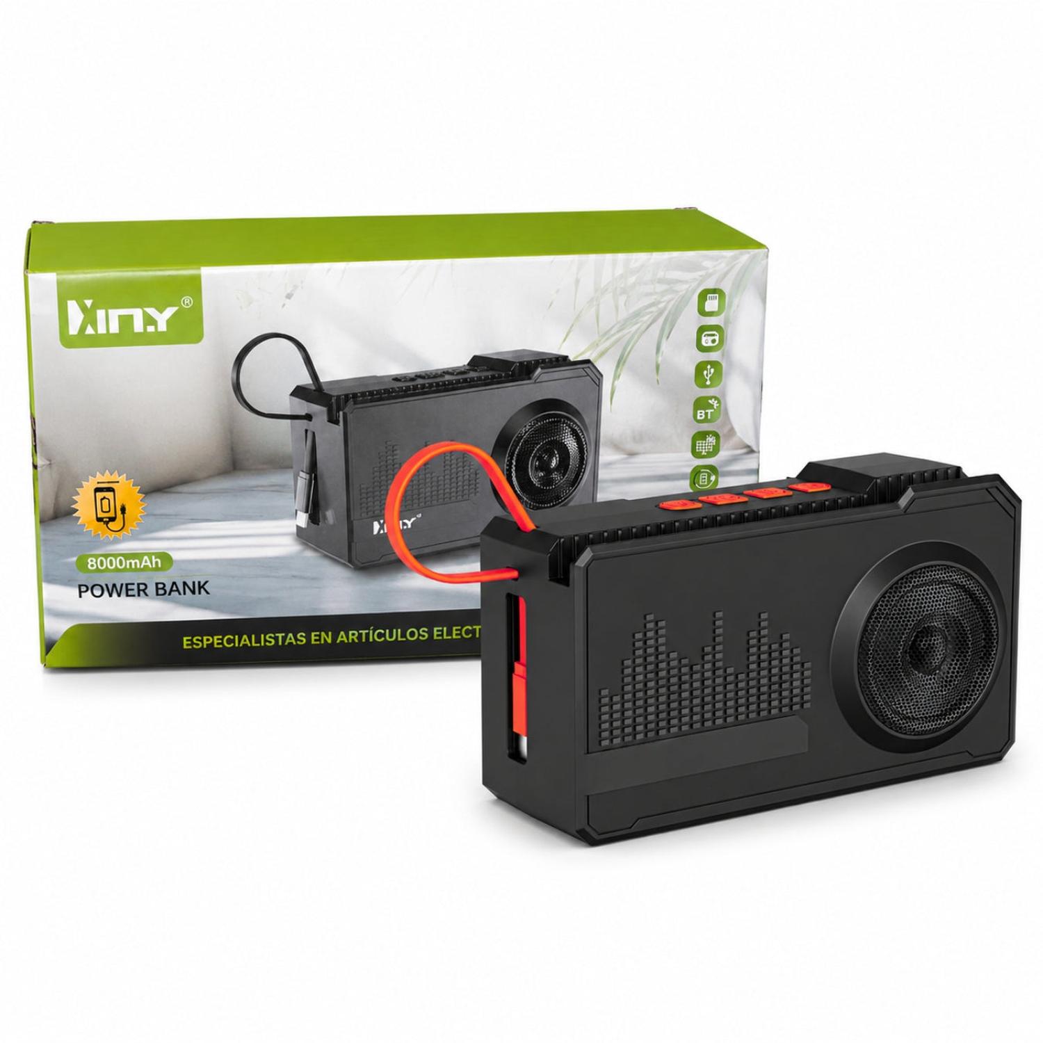 PARLANTE BLUETOOTH SOLAR XY-S6350 CON POWER BANK 8000MAH Y SOPORTE PARA CELULAR - 4