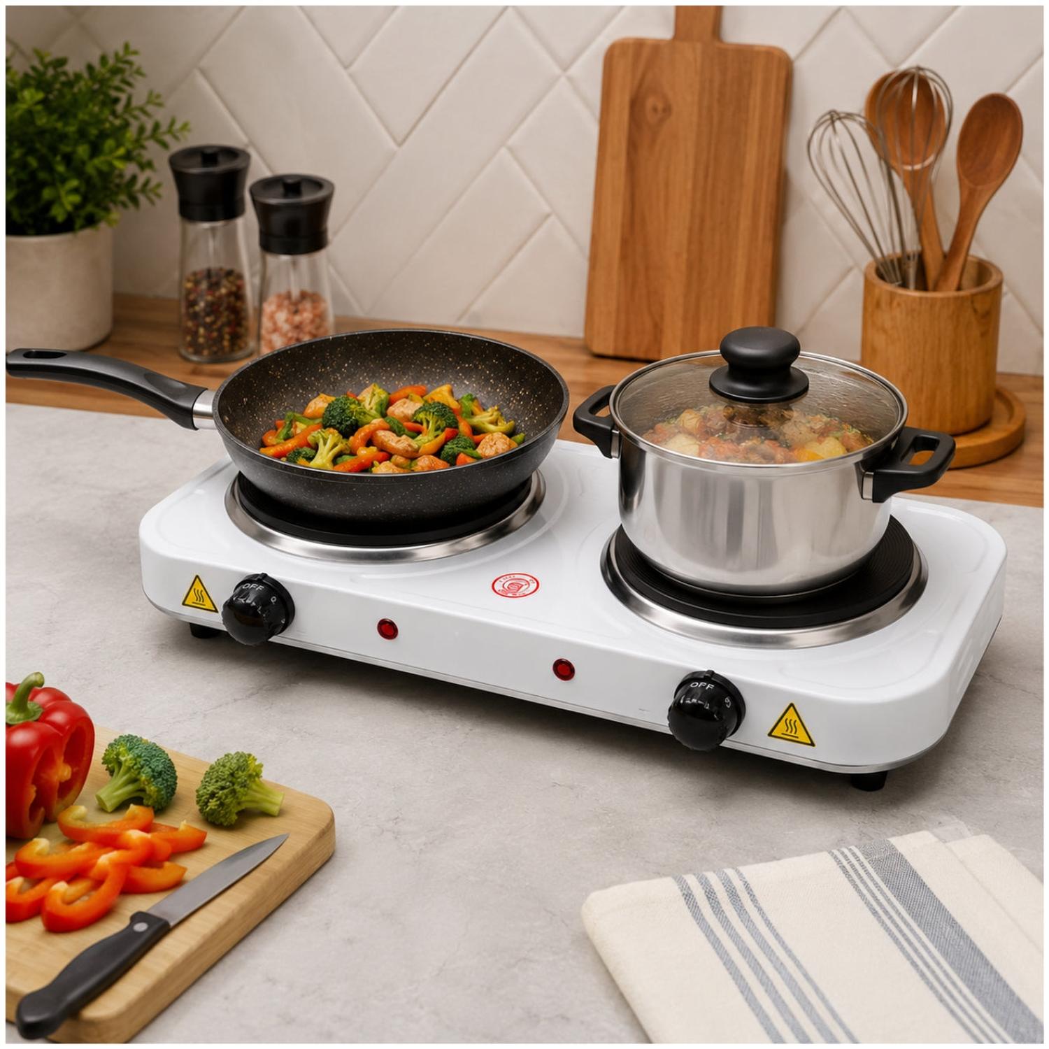 COCINA ELÉCTRICA 2 HORNILLAS 2000W JX-2020A CON TERMOSTATO Y TEMPERATURA REGULABLE - 2
