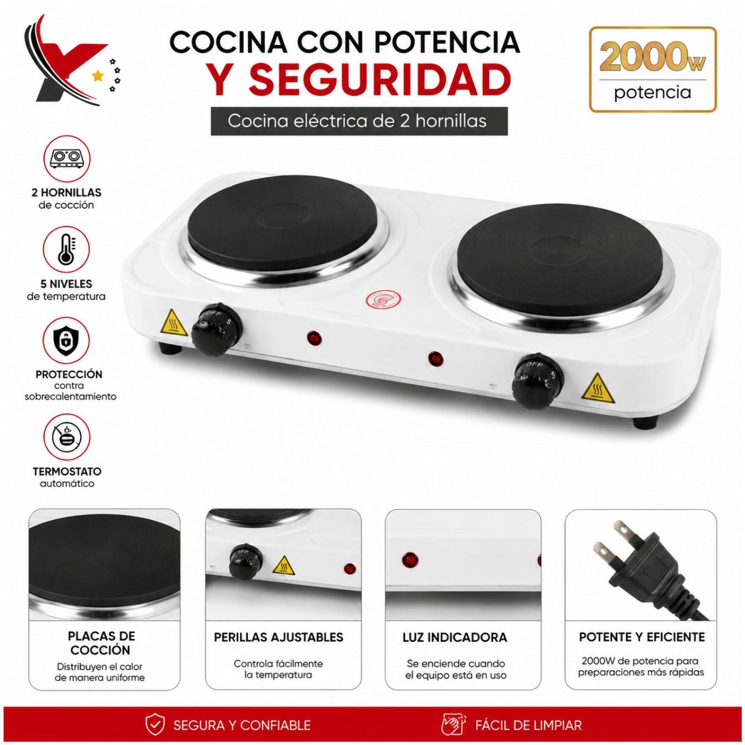 COCINA ELÉCTRICA 2 HORNILLAS 2000W JX-2020A CON TERMOSTATO Y TEMPERATURA REGULABLE - 3