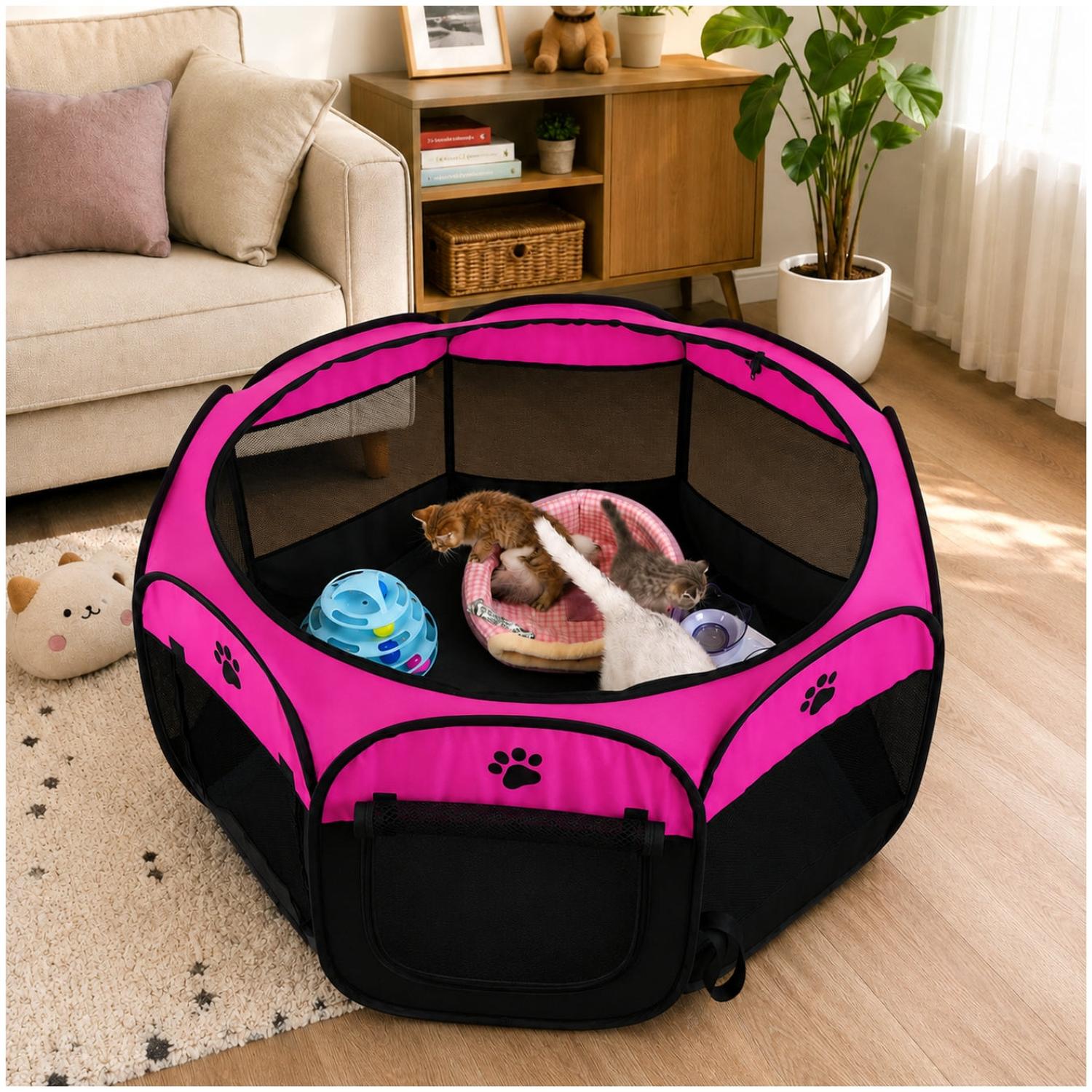 CORRAL CAMA PARA GATOS PERROS CASA PARA MASCOTAS PLEGABLE 58X90X90CM - 4