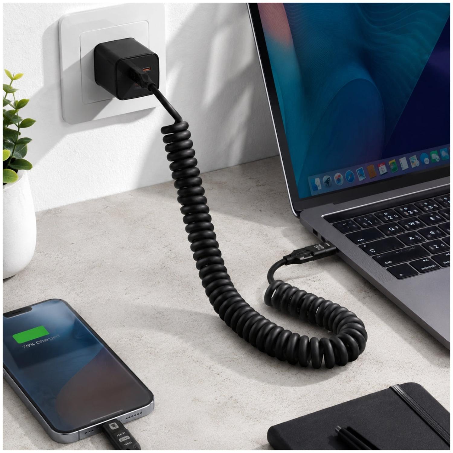 CABLE ESPIRAL DE CARGA RÁPIDA 65W EWTTO 4 EN 1 USB-A USB-C LIGHTNING 1.5 M - 4