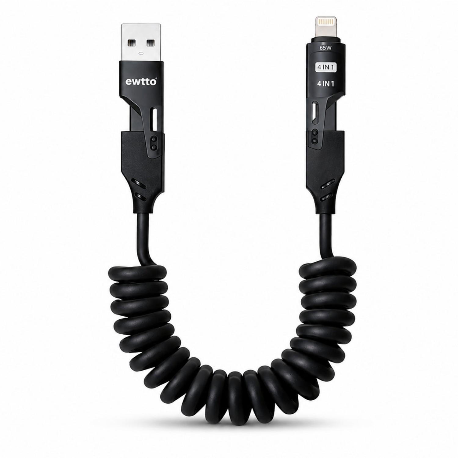 CABLE ESPIRAL DE CARGA RÁPIDA 65W EWTTO 4 EN 1 USB-A USB-C LIGHTNING 1.5 M - 6