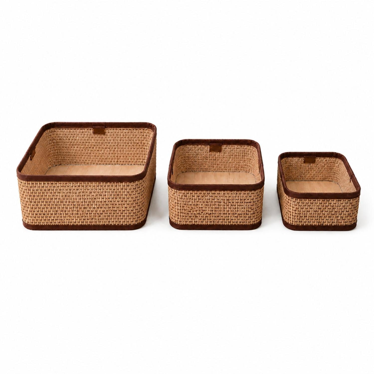 SET DE 3 CANASTAS ORGANIZADORAS TEJIDAS DECORATIVAS MULTIUSO PARA BAÑO DORMITORIO - 6