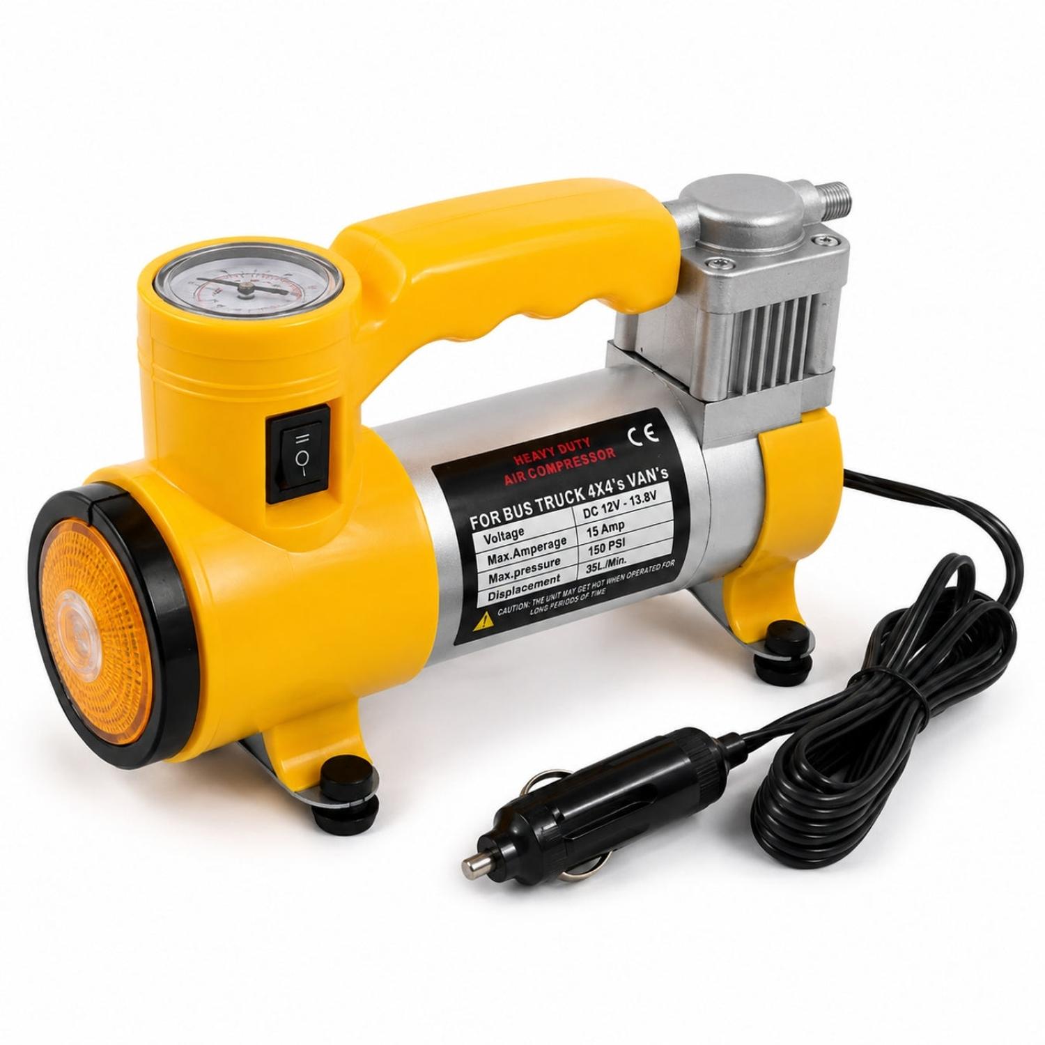 COMPRESOR DE AIRE PORTÁTIL AUTOMOTRIZ AC+ PRO 12V 150 PSI CON MANÓMETRO LUZ DE TRABAJO - 3