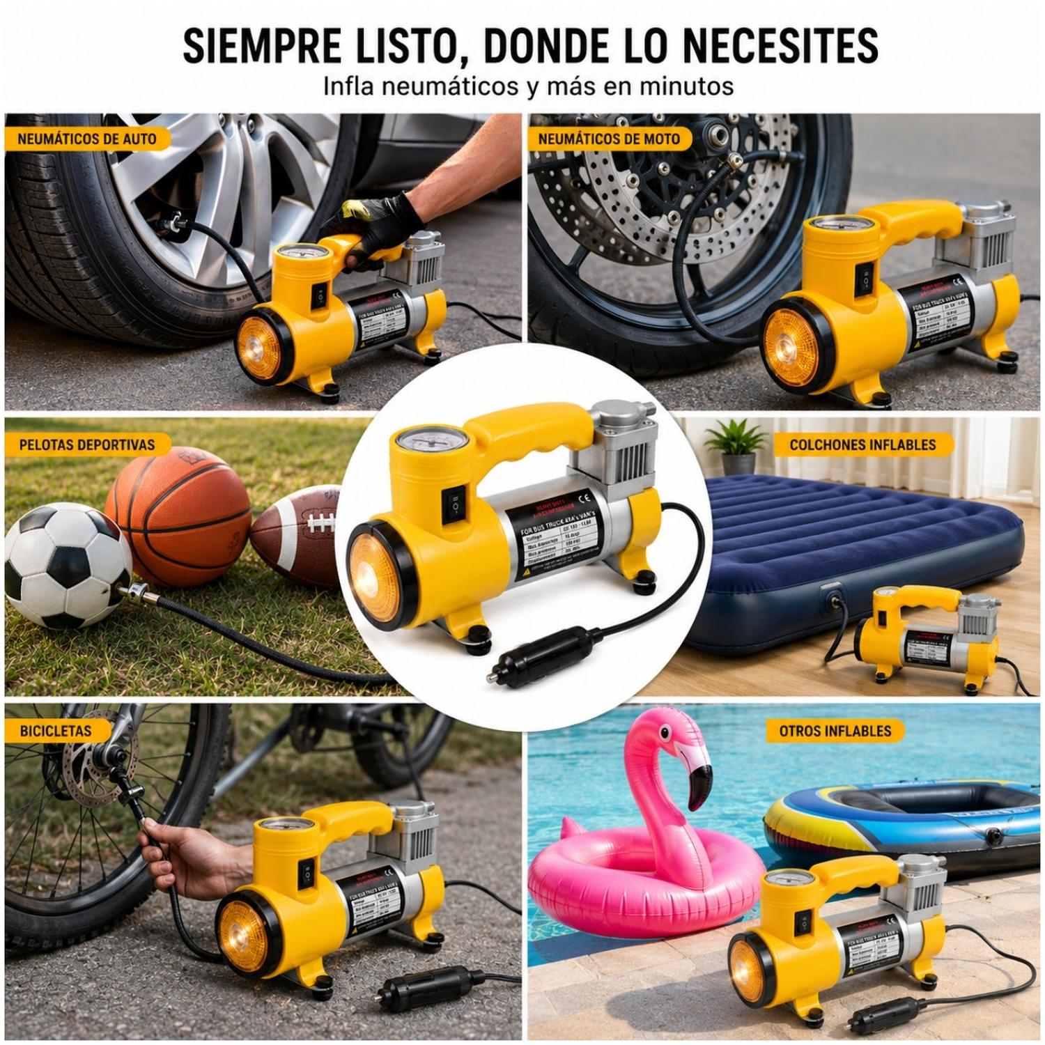 COMPRESOR DE AIRE PORTÁTIL AUTOMOTRIZ AC+ PRO 12V 150 PSI CON MANÓMETRO LUZ DE TRABAJO - 5