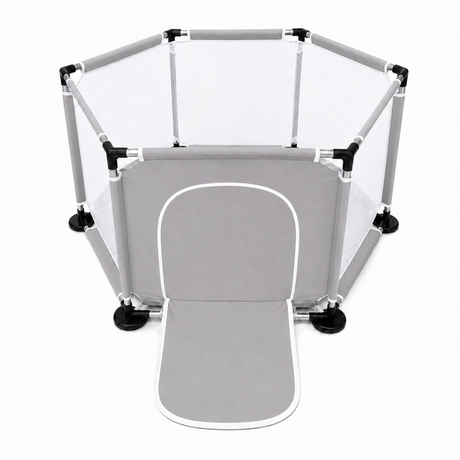CORRAL INFANTIL HEXAGONAL CON MALLA PUERTA FRONTAL Y ÁREA DE JUEGOS PARA BEBÉS 63X126X110CM TAMAÑO M - 4