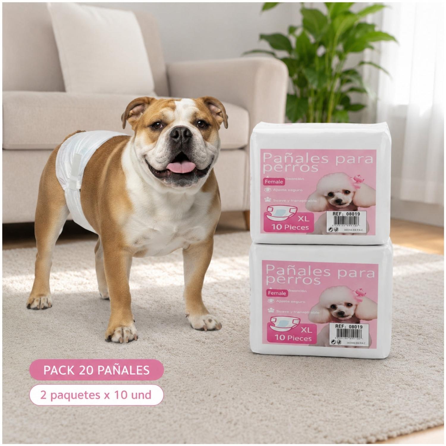 PACK X20 PAÑAL PARA PERROS HEMBRA CELO PERRAS TALLA XL ABSORBENTE AJUSTABLE - 3