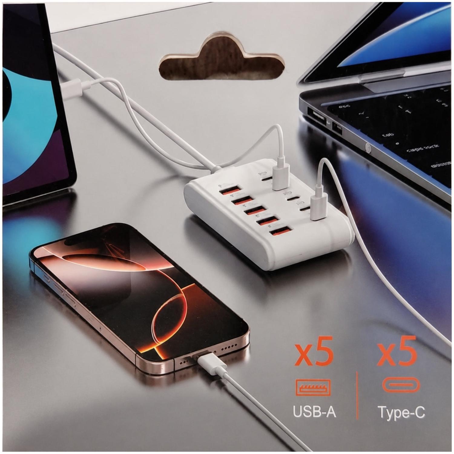 HUB CARGADOR 10 PUERTOS USB-A Y USB-C PD CARGA RÁPIDA MULTIPUERTOS - 3
