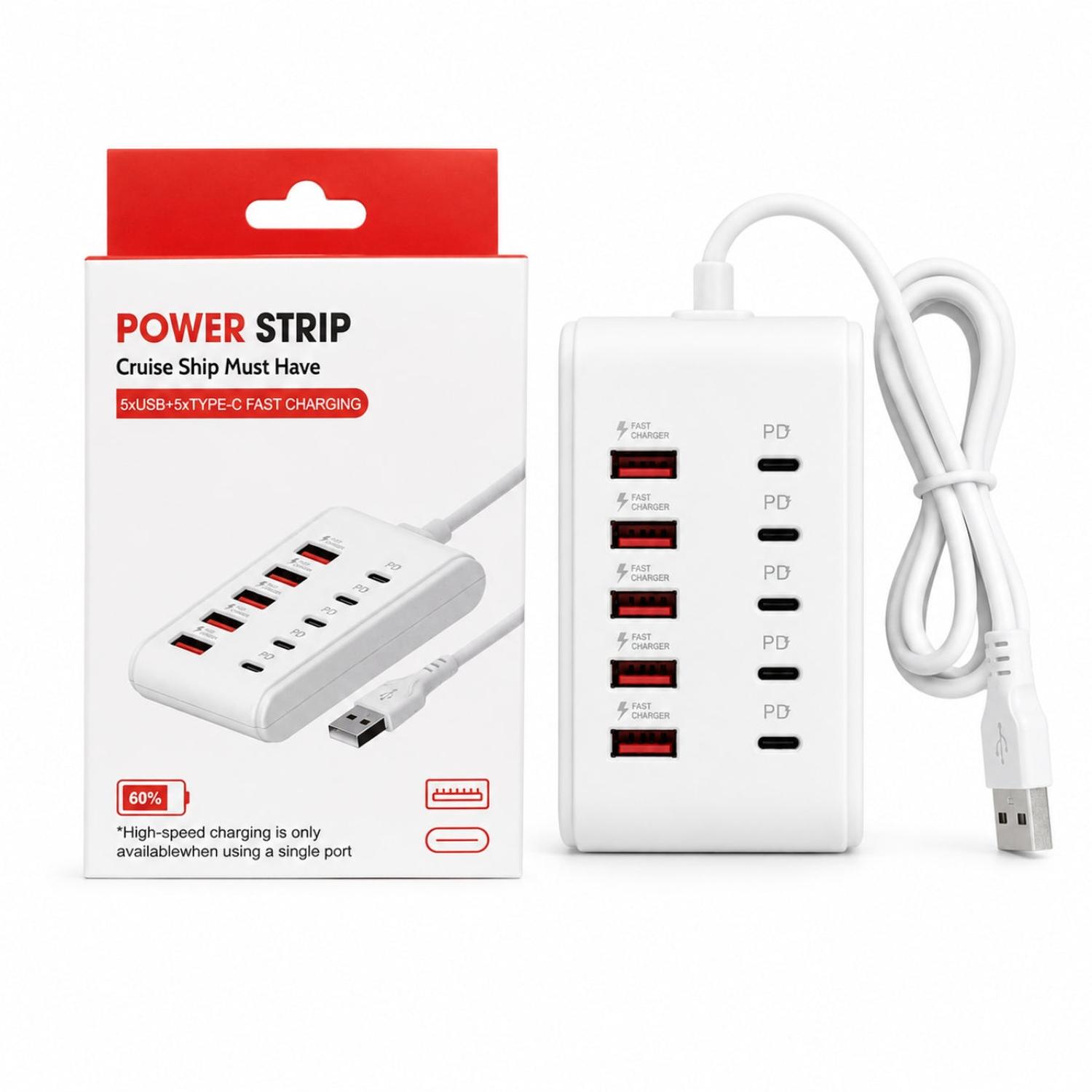HUB CARGADOR 10 PUERTOS USB-A Y USB-C PD CARGA RÁPIDA MULTIPUERTOS - 5
