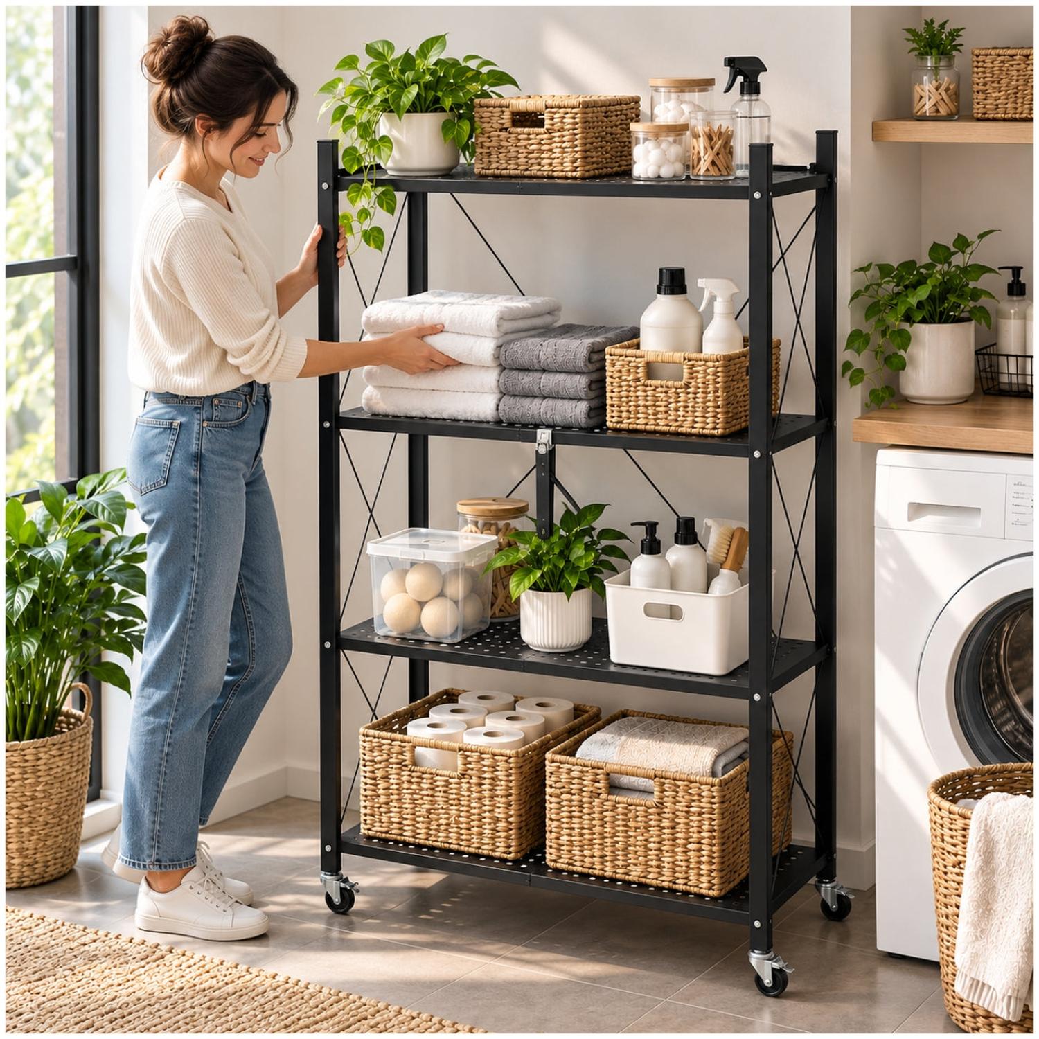 ESTANTE METÁLICO ORGANIZADOR DE 4 NIVELES CON RUEDAS NEGRO 125X72X34CM - 2