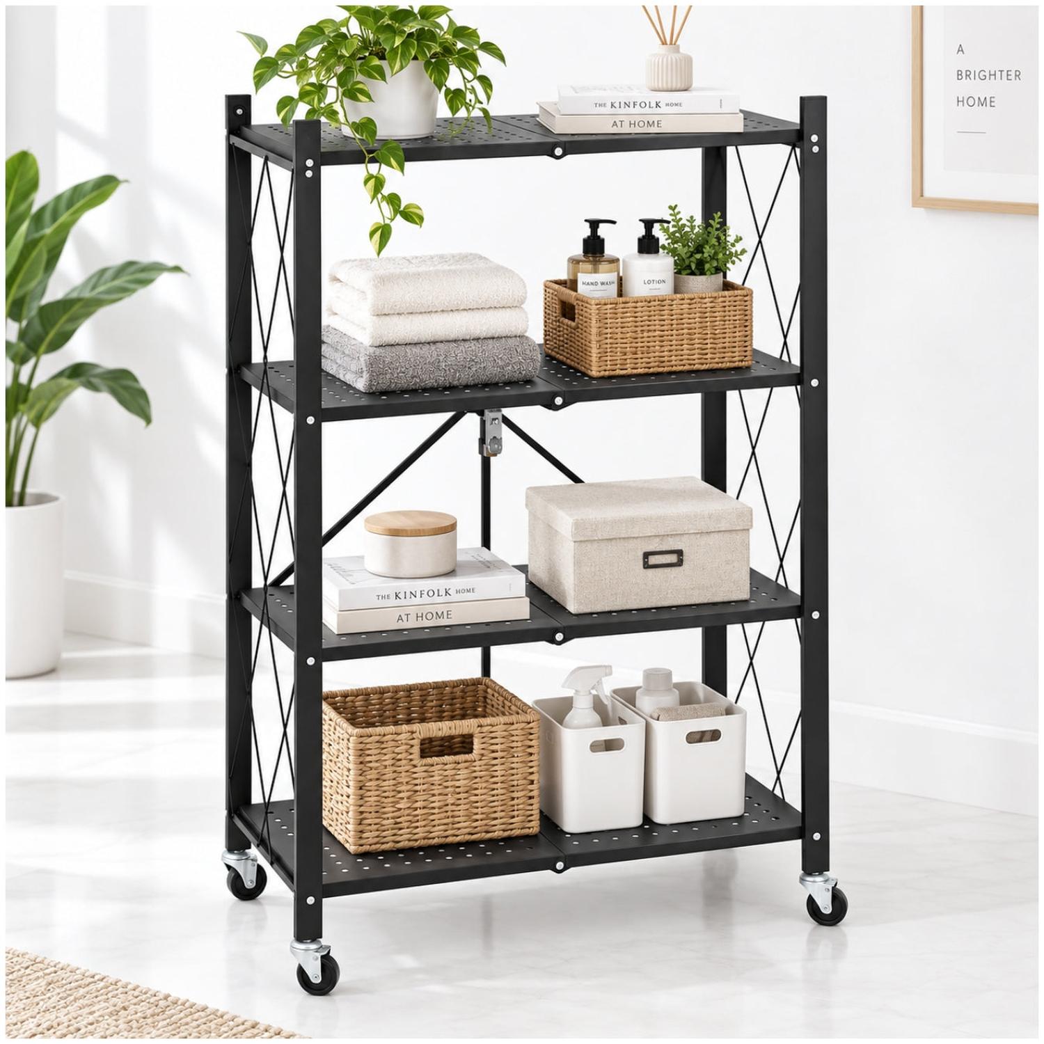 ESTANTE METÁLICO ORGANIZADOR DE 4 NIVELES CON RUEDAS NEGRO 125X72X34CM - 3