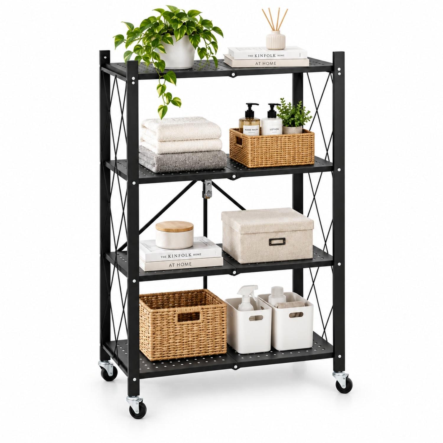 ESTANTE METÁLICO ORGANIZADOR DE 4 NIVELES CON RUEDAS NEGRO 125X72X34CM - 5