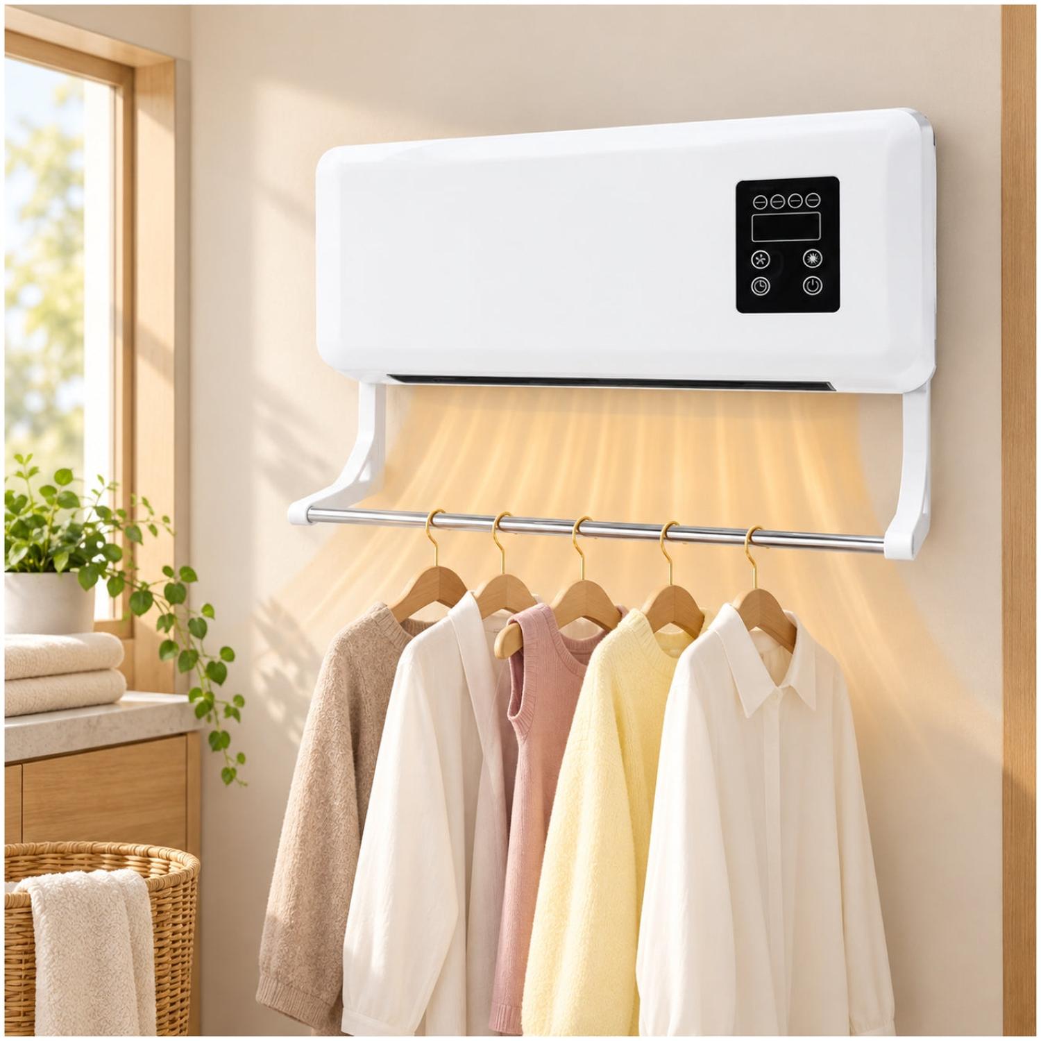 CALEFACTOR DE PARED 2 EN 1 FRÍO/CALOR 1500W CON CONTROL REMOTO Y SECADOR DE ROPA - 4