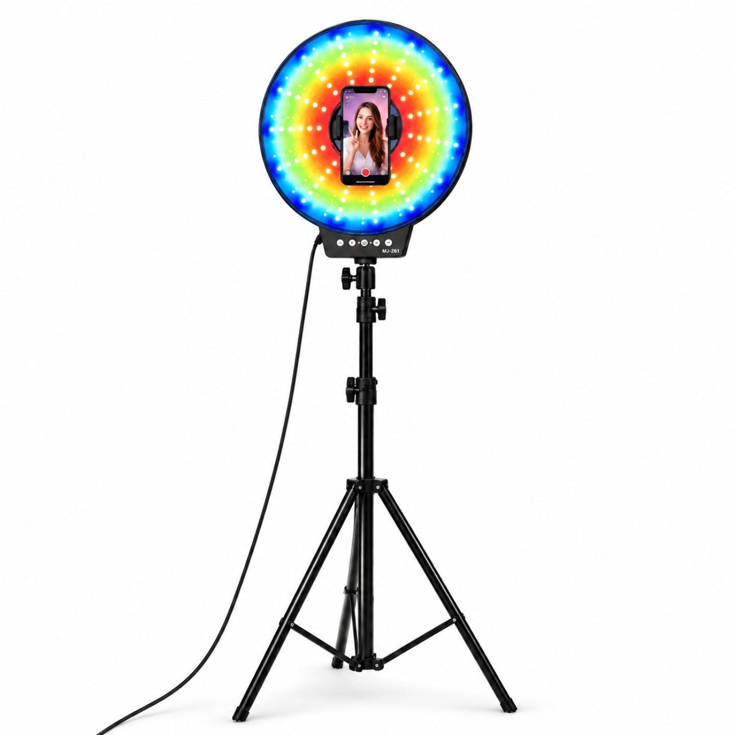 ARO LUZ LED RGB MJ-261 DE 26CM MODO MÚSICA STREAMING CON TRÍPODE DE 2M - 5