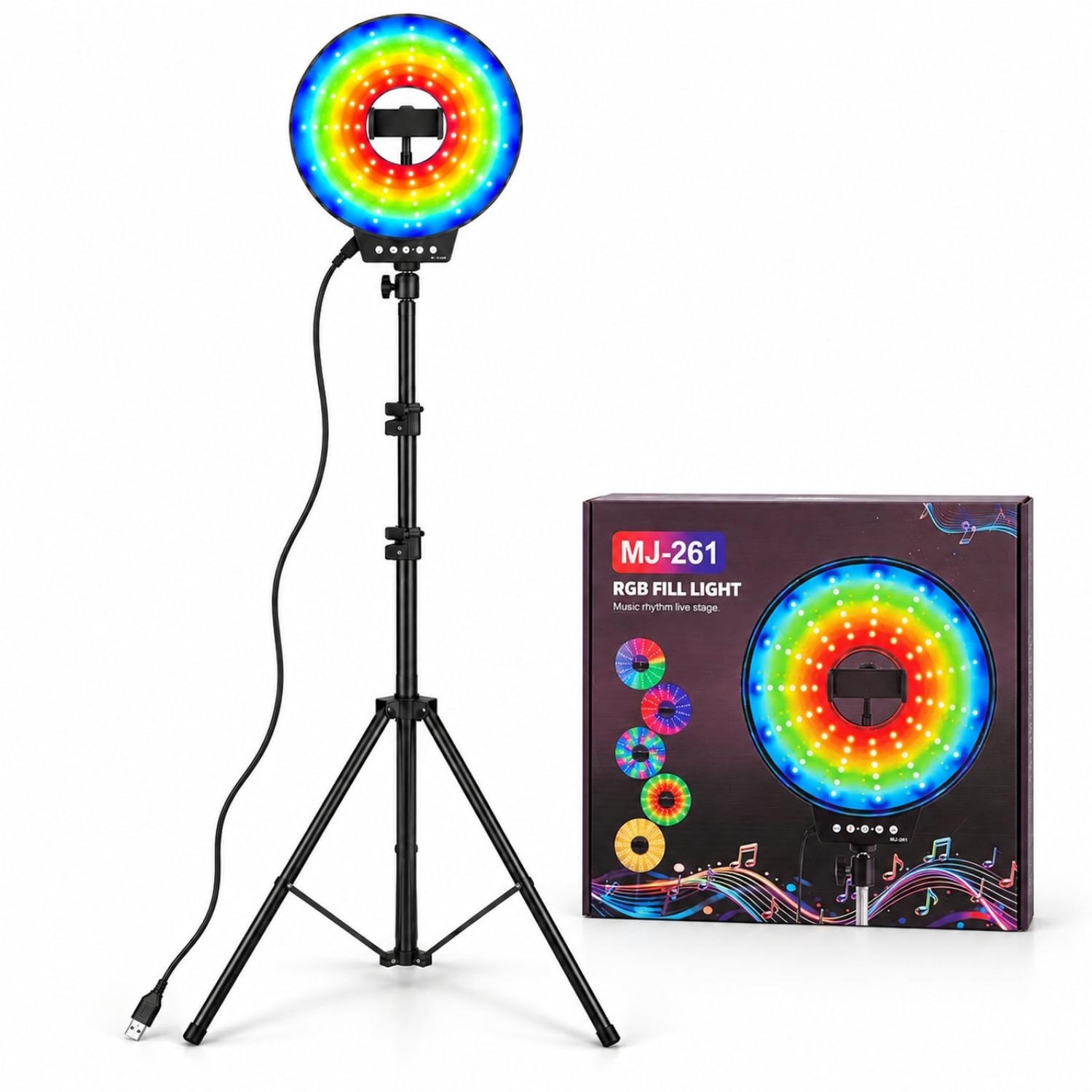 ARO LUZ LED RGB MJ-261 DE 26CM MODO MÚSICA STREAMING CON TRÍPODE DE 2M - 6
