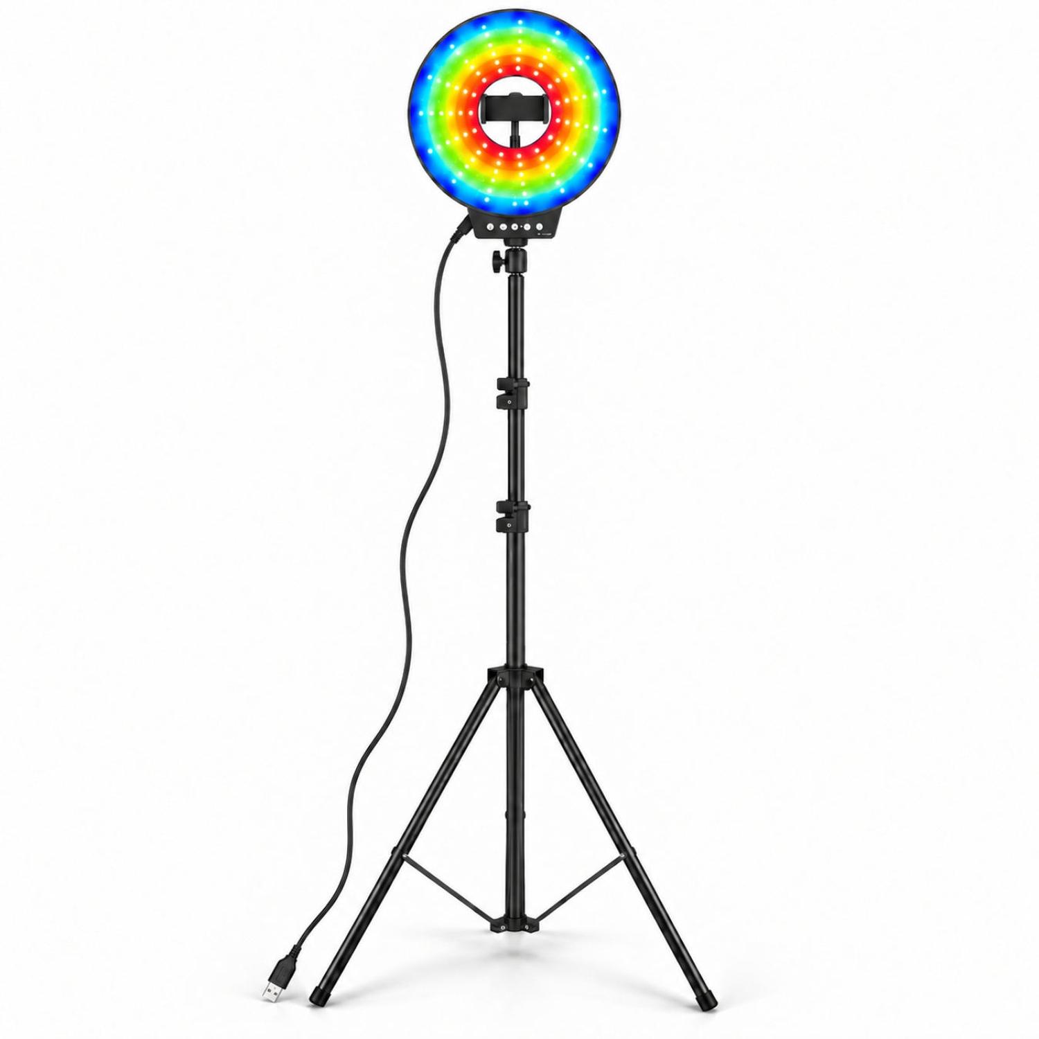ARO LUZ LED RGB MJ-261 DE 26CM MODO MÚSICA STREAMING CON TRÍPODE DE 2M - 7