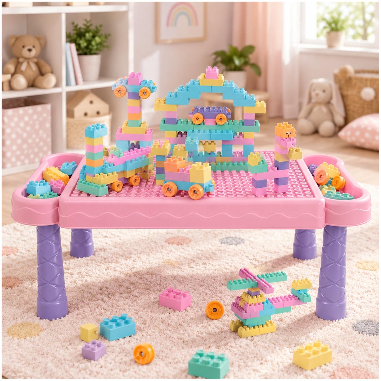 MESA DIDÁCTICA INFANTIL BLOQUES DE CONSTRUCCIÓN 88 PIEZAS ROSADO - 3