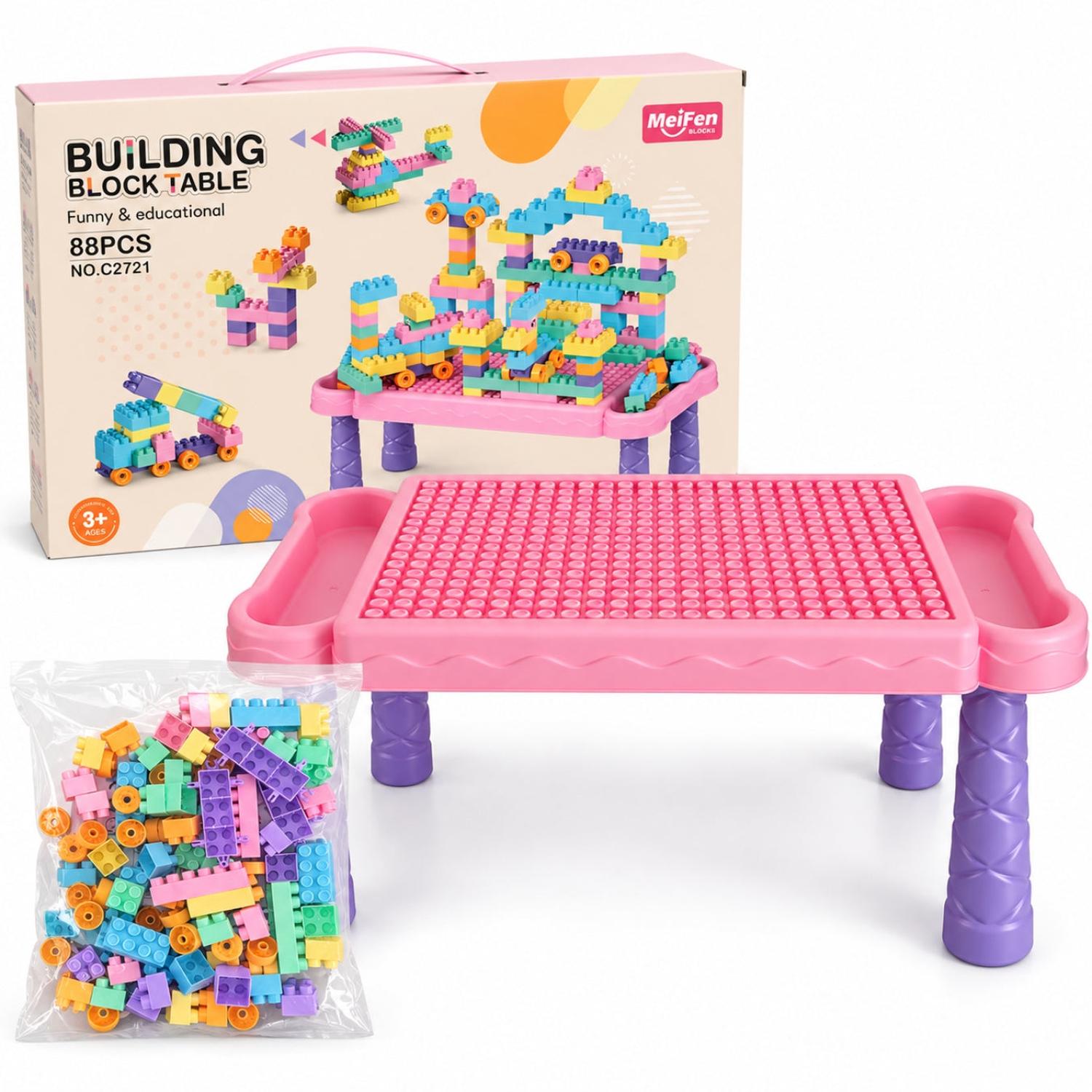 MESA DIDÁCTICA INFANTIL BLOQUES DE CONSTRUCCIÓN 88 PIEZAS ROSADO - 5