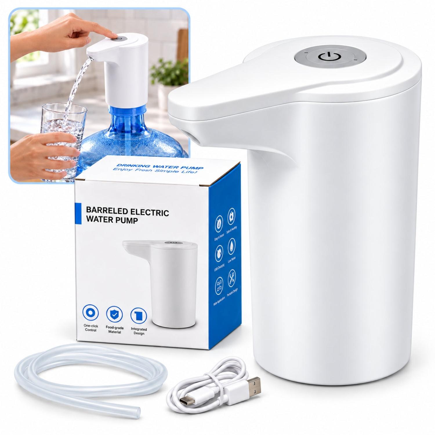 DISPENSADOR ELÉCTRICO DE AGUA RECARGABLE USB YP-02 PARA BIDÓN CON BOTÓN ONE TOUCH - 1