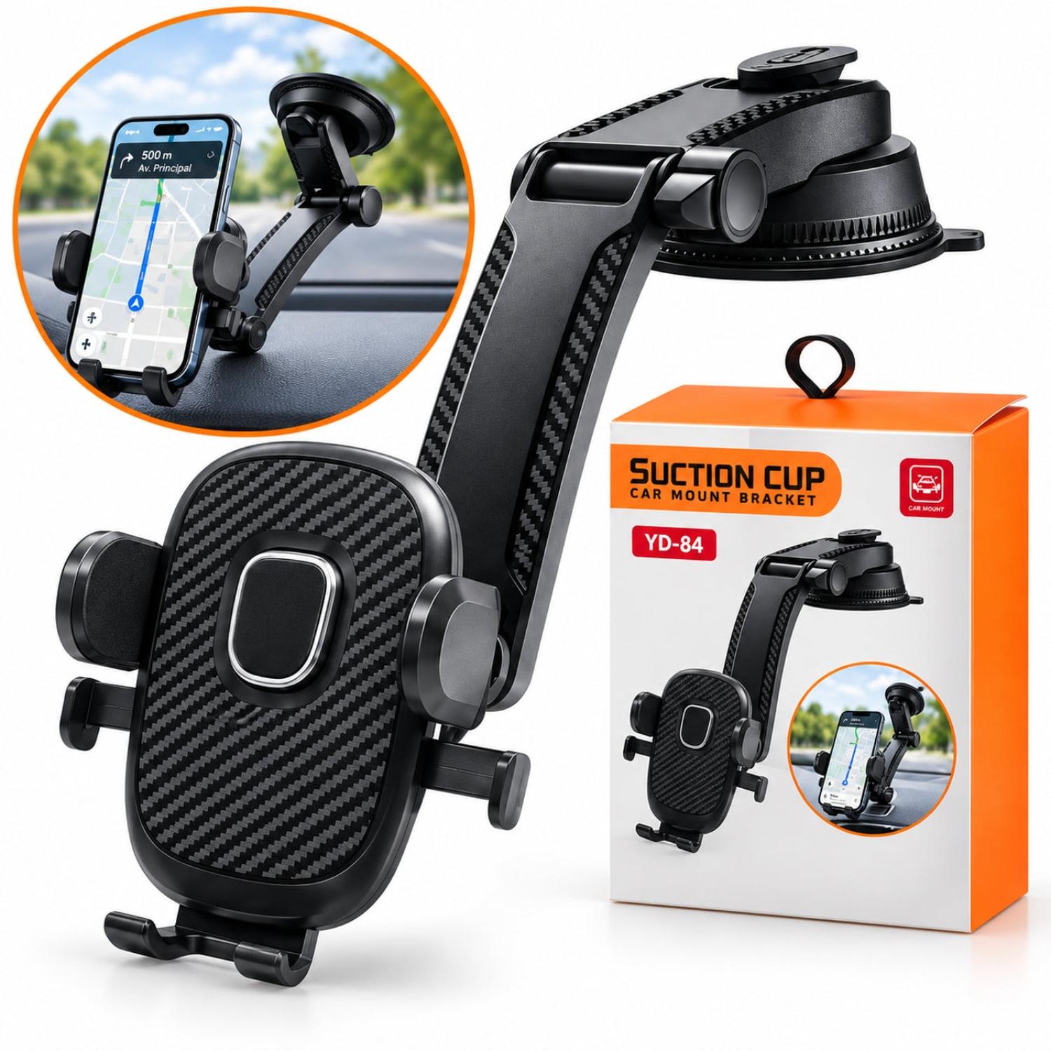 SOPORTE PARA CELULAR DE AUTO 360° CON VENTOSA Y BRAZO AJUSTABLE YD-84 - 1