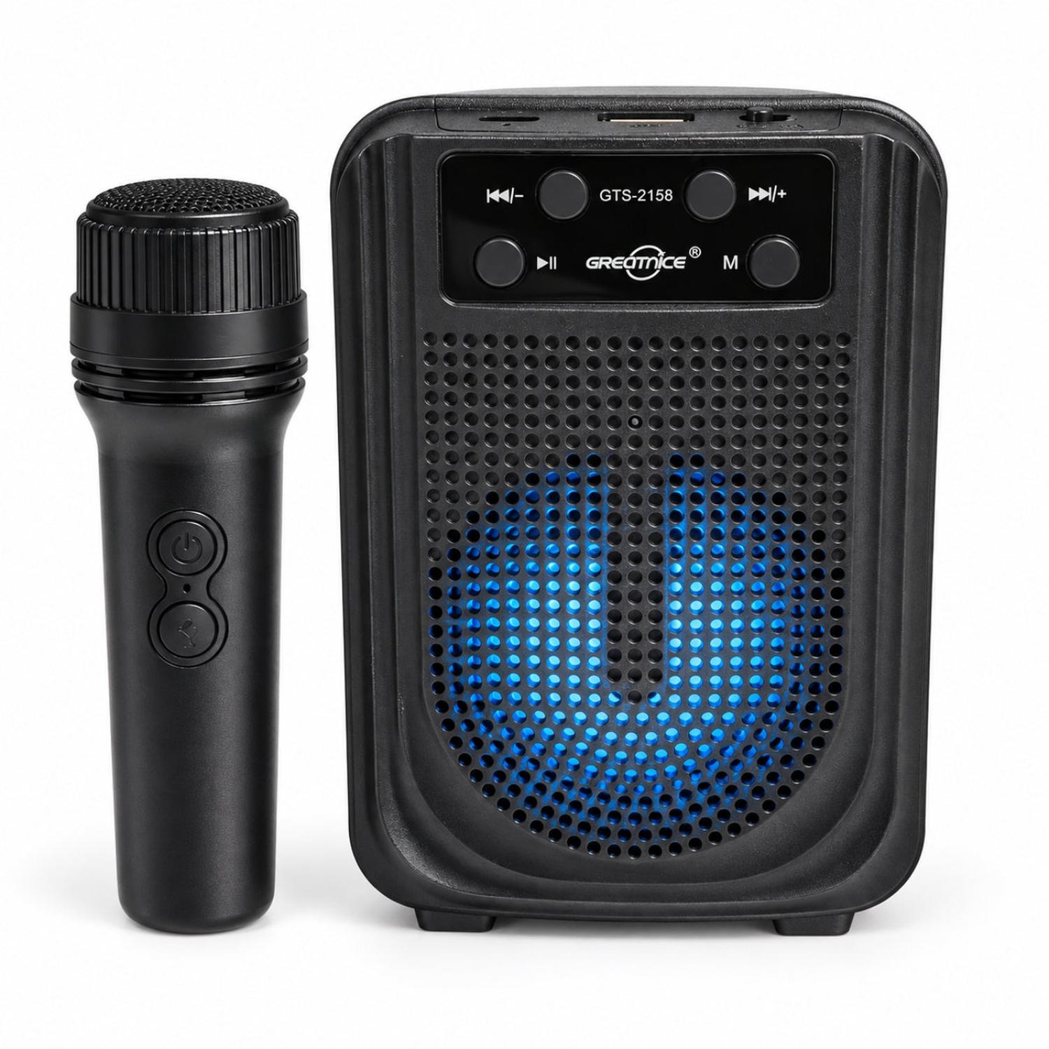 PARLANTE INALÁMBRICO PORTÁTIL GTS-2158 DE 3” CON MICRÓFONO KARAOKE USB TF Y FM - 1