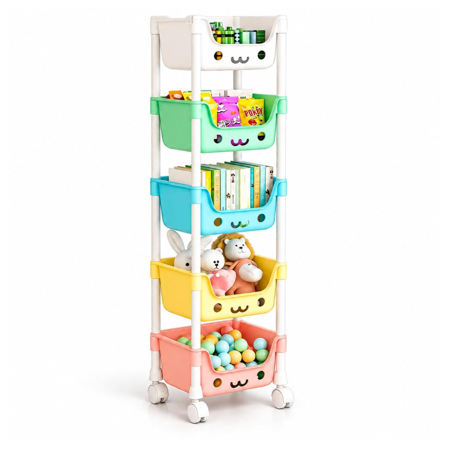ESTANTE ORGANIZADOR DE JUGUETES KAWAII REFORZADO 5 NIVELES CON RUEDAS 125X31X21CM - 1